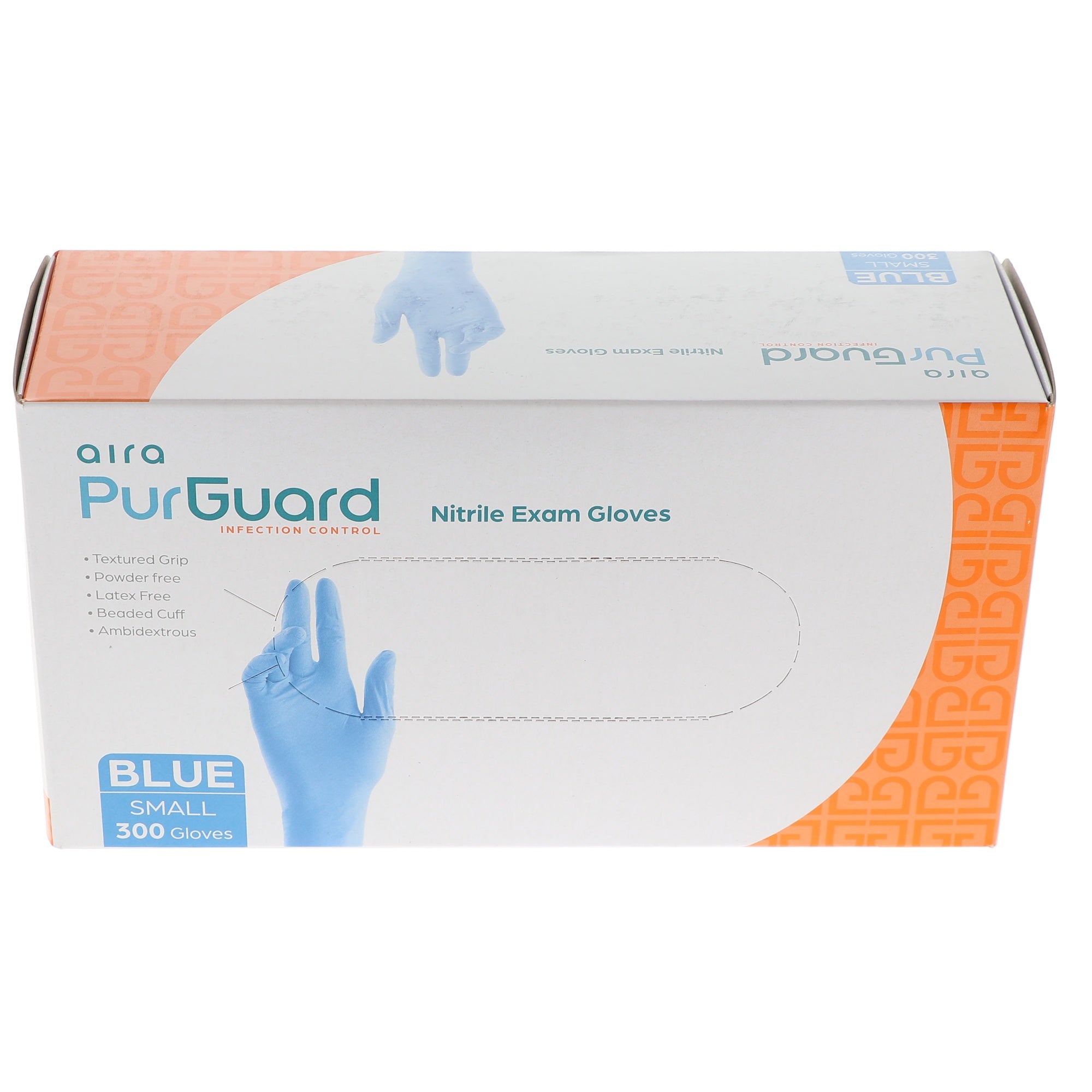 Aira 119301 PurGuard Nitrile Exam Gloves Blue Small Latex Free 300/Bx