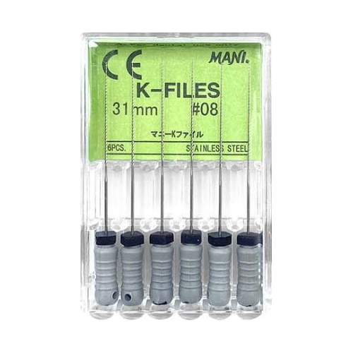 Mani MK3108 K-File with Plastic Handle & Endo Stop 31mm 0.02 Taper #8 Grey 6/Pk