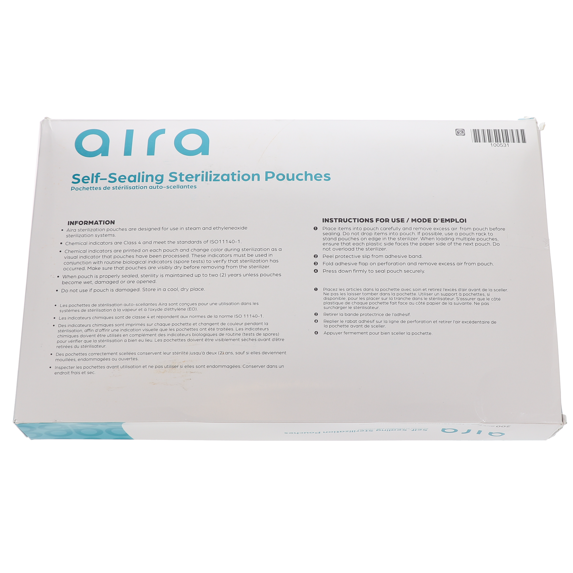 Aira 100531 Self-Sealing Sterilization Pouch Paper/Blue Film 10