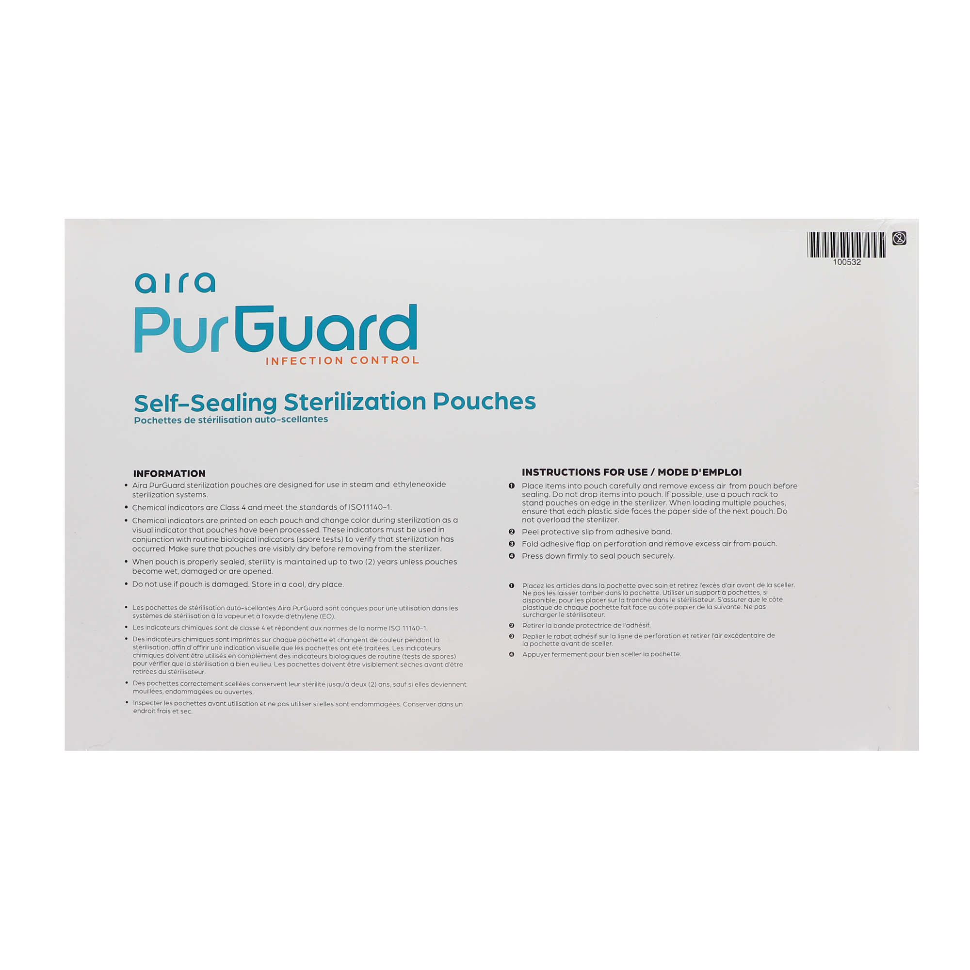 Aira 100532 PurGuard Self-Sealing Sterilization Pouches Paper/Blue Film 12
