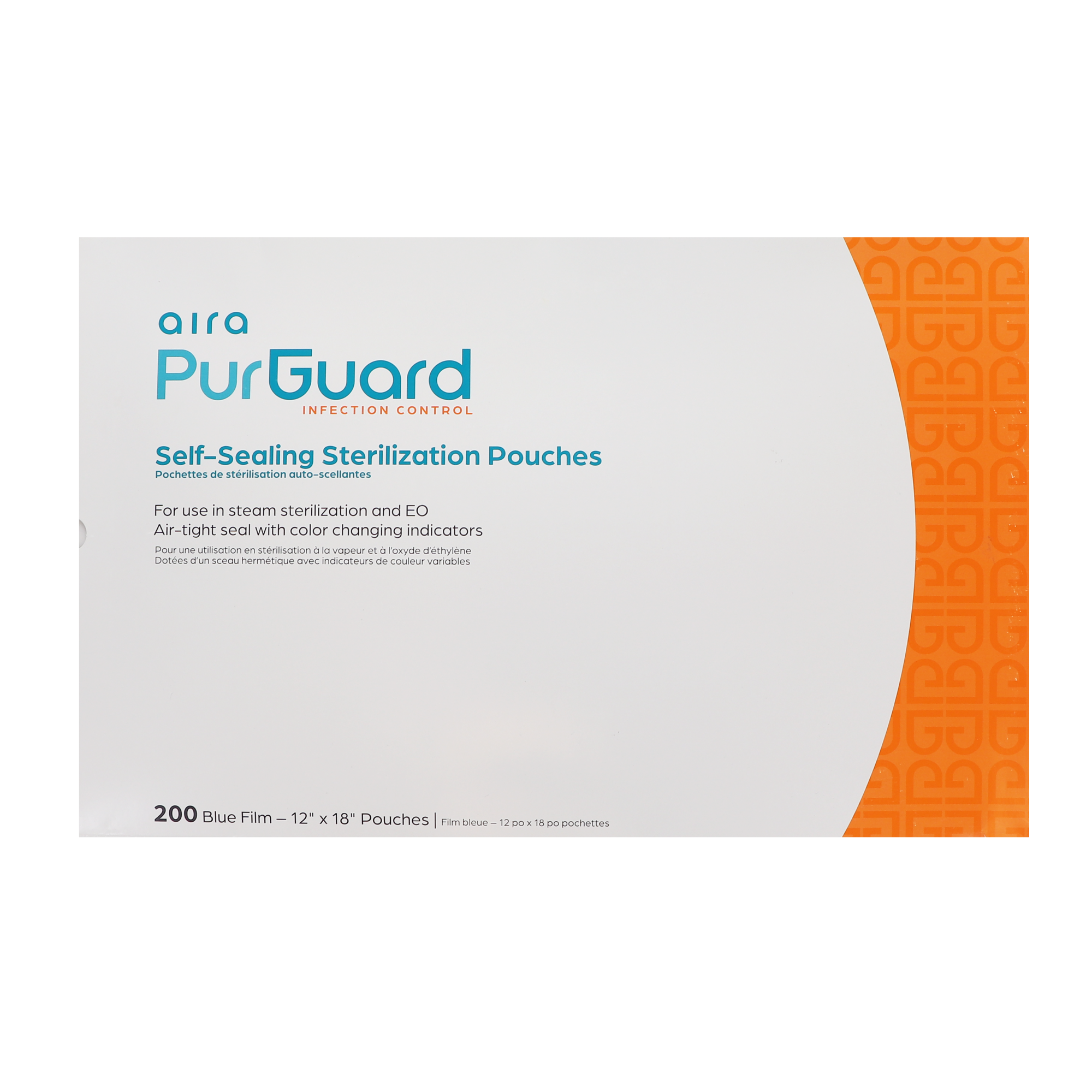 Aira 100532 PurGuard Self-Sealing Sterilization Pouches Paper/Blue Film 12