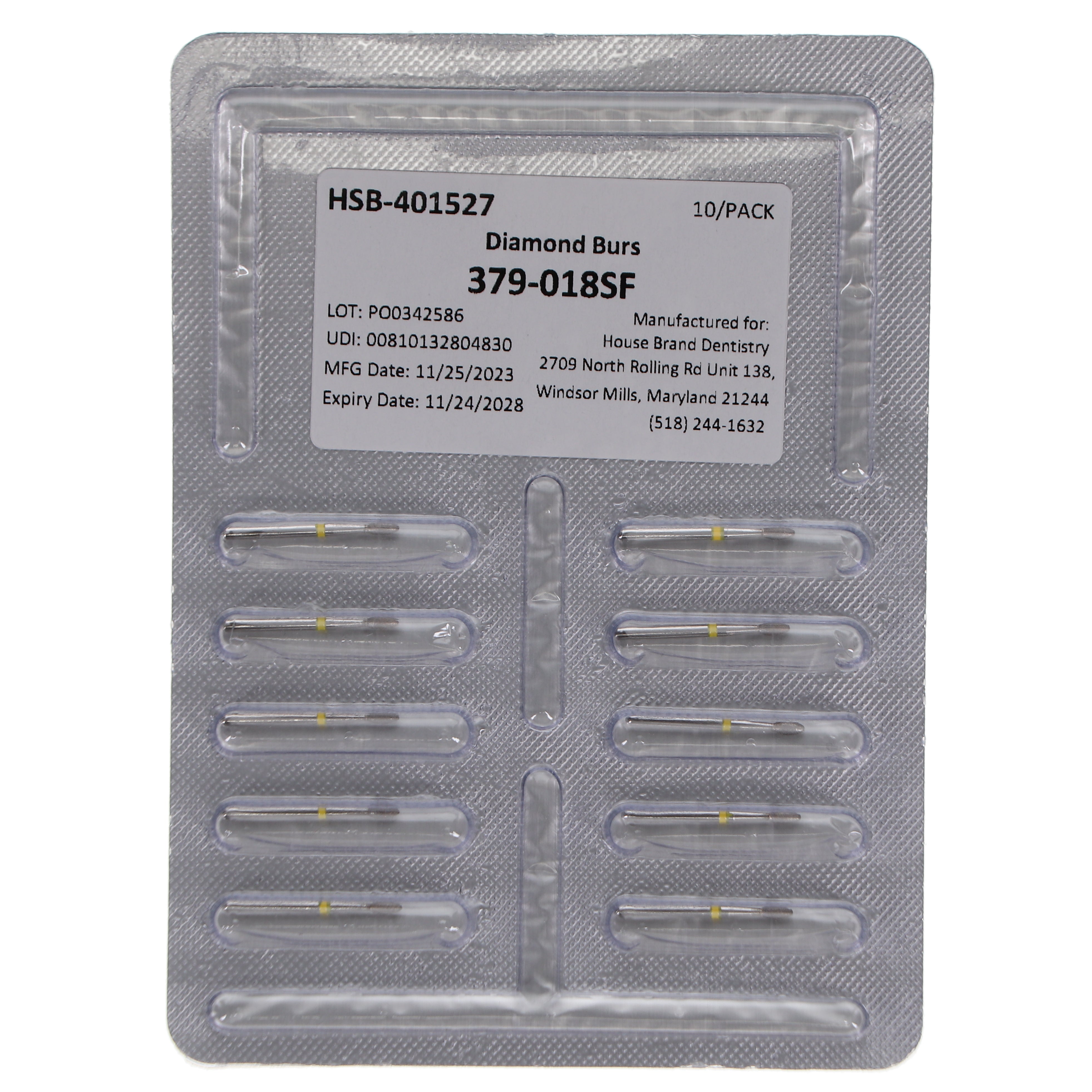 House Brand Dentistry 401527 HSB FG 379-018SF Football Super Fine Grit Diamond Burs 10/Pk