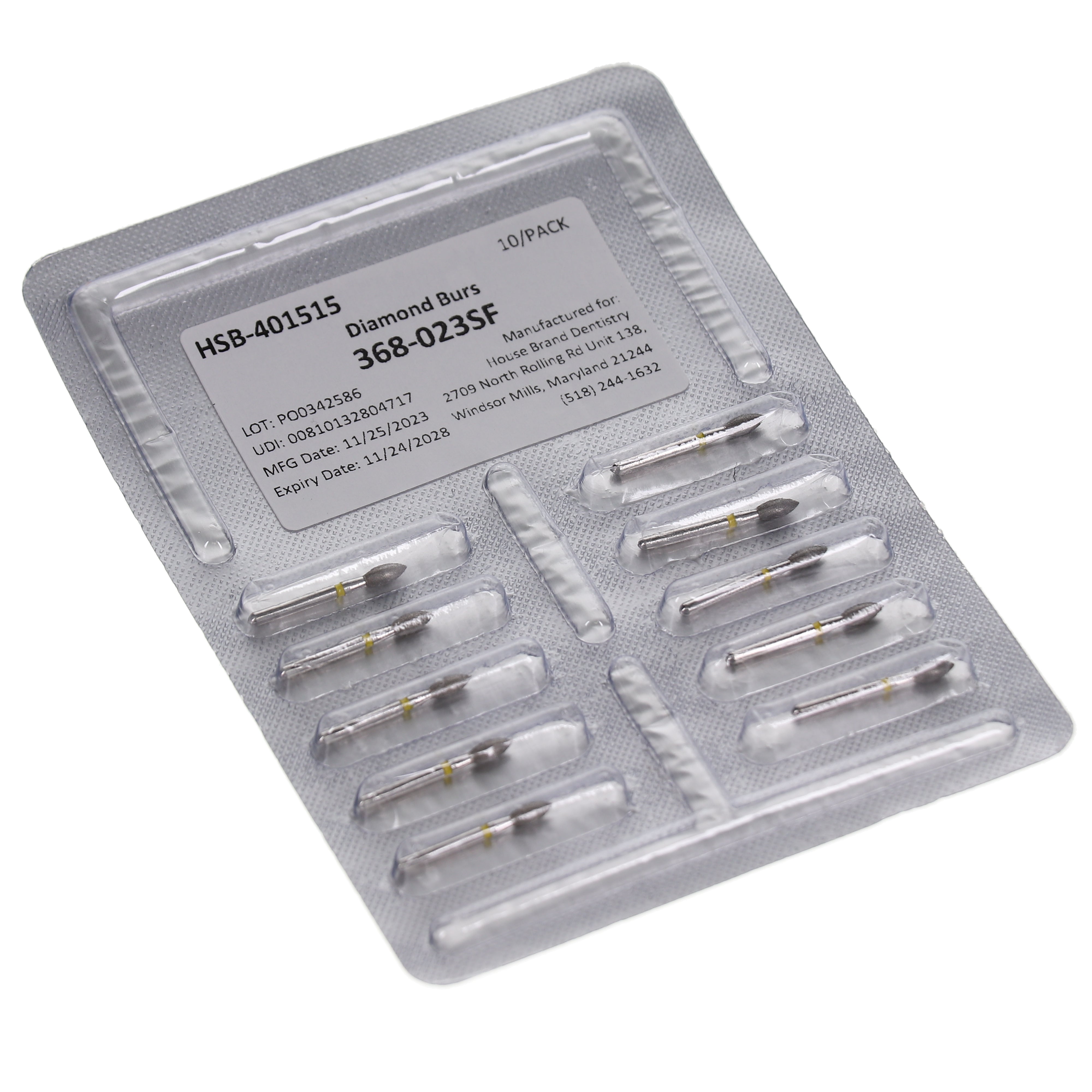 House Brand Dentistry 401515 HSB FG 368-023SF Football Super Fine Grit Diamond Burs 10/Pk