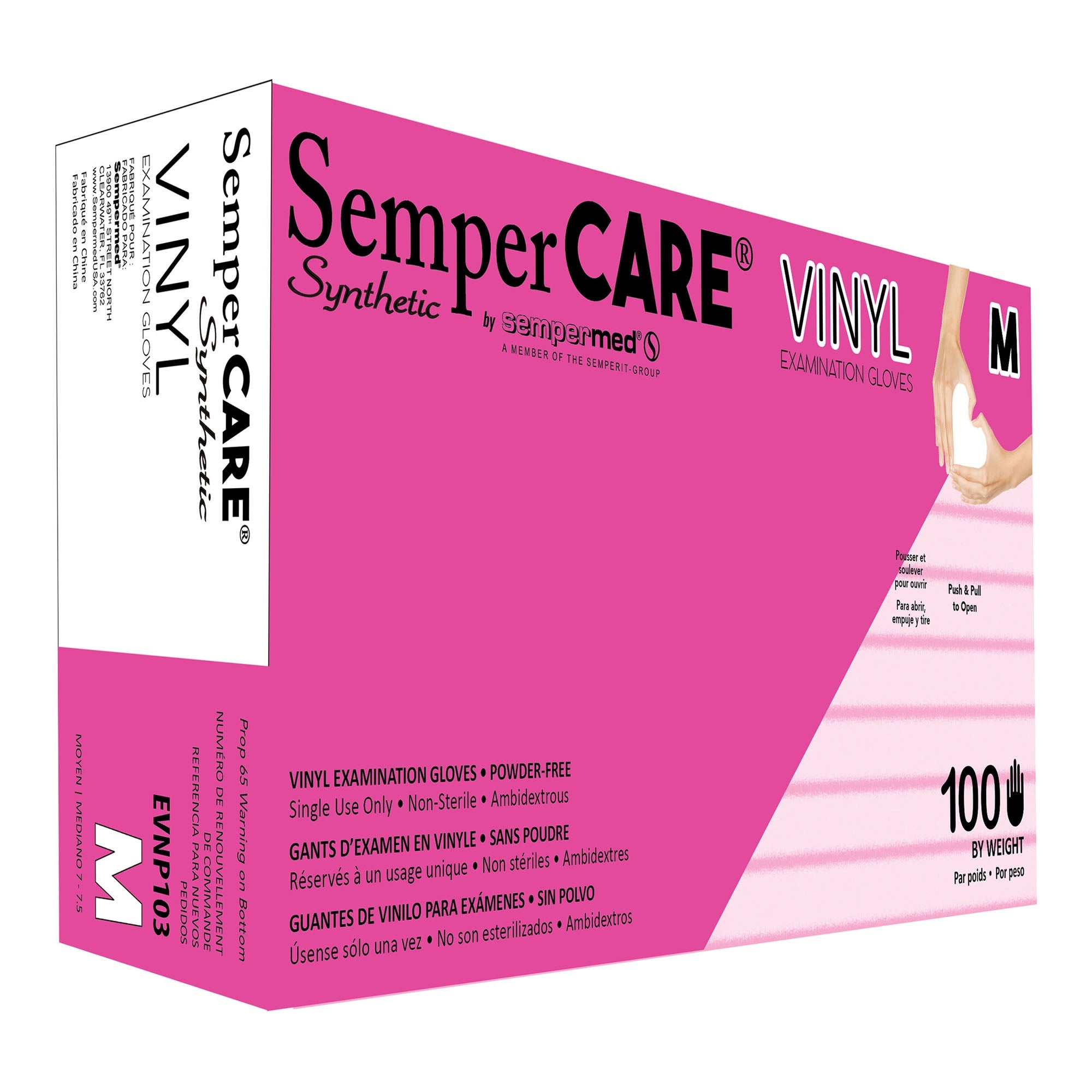 Sempermed EVNP103 Sempercare Synthetic Vinyl Exam Gloves Medium Powder Free 100/Bx
