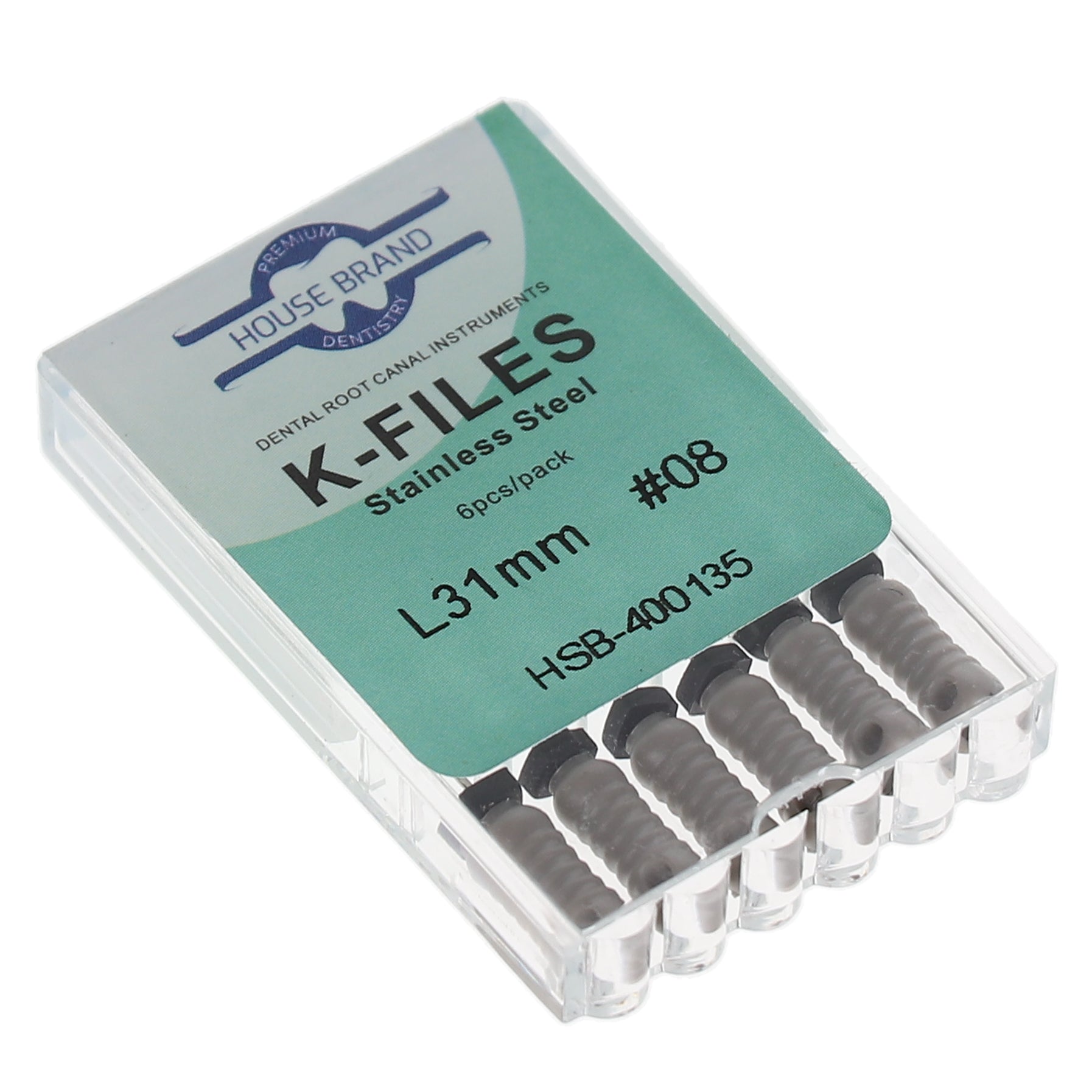 House Brand Dentistry 400135 HSB Endodontic K-Files 31mm #08 Grey Stainless Steel 6/Pk