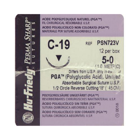 Hu-Friedy PSN723V Perma Sharp PGA Undyed Sutures 5-0 18 C-19 1/2 Circle 12/Bx EXP Jan 2025