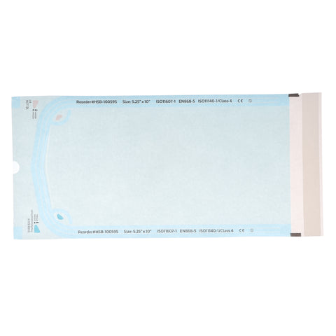 House Brand Dentistry 100595 HSB Self-Sealing Sterilization Pouches 5.25" X 10" Paper/Film Blue 500/Bx