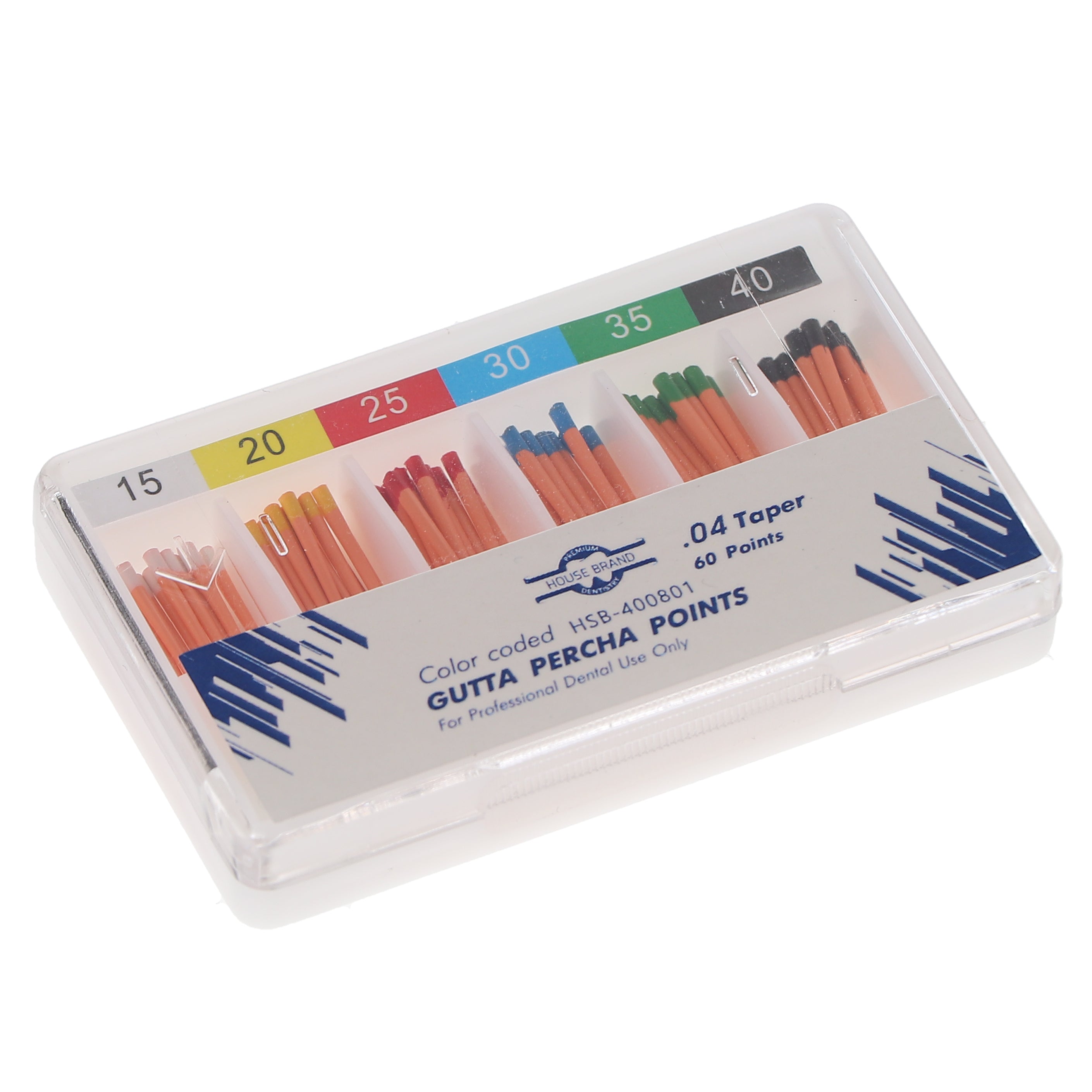 House Brand Dentistry 400801 HSB Gutta Percha Points .04 Tapered #15-40 60/Pk