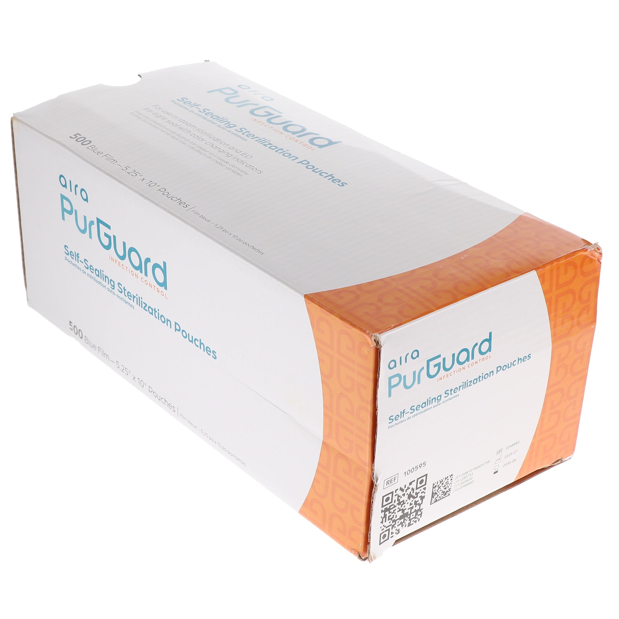 Aira 100595 PurGuard Self-Sealing Sterilization Pouches Paper Film Blue 5.25 X 10 500/Pk