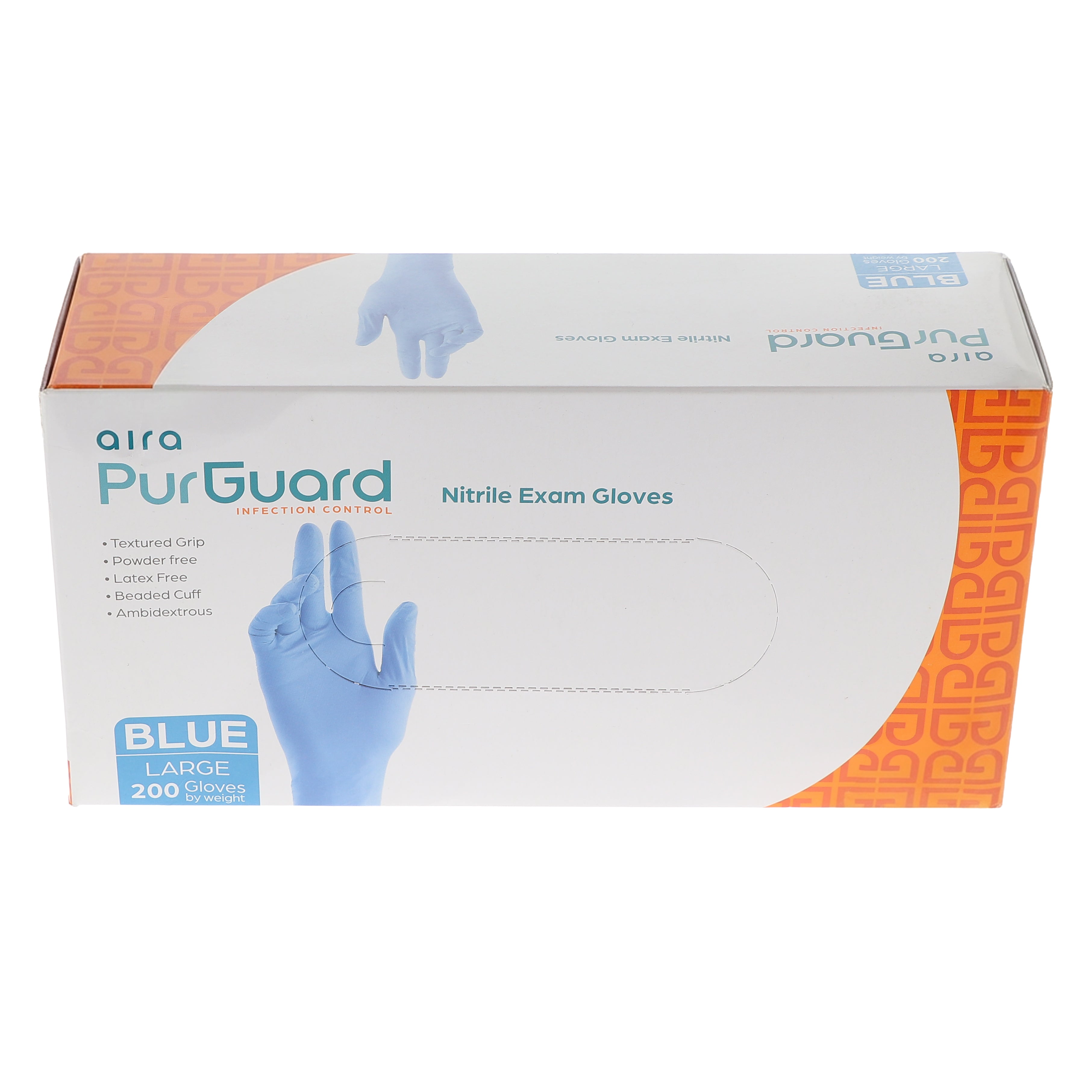 AIRA 119203 PurGuard Nitrile Exam Gloves Latex Free Powder Free Blue Large 200/Bx