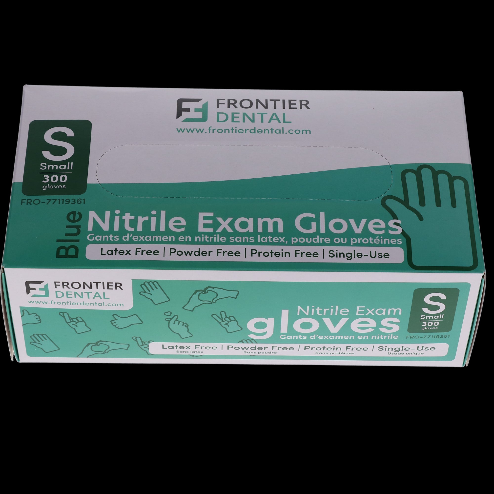 Frontier Dental 77119361 Nitrile Examination Gloves Powder Free Small 300/Bx