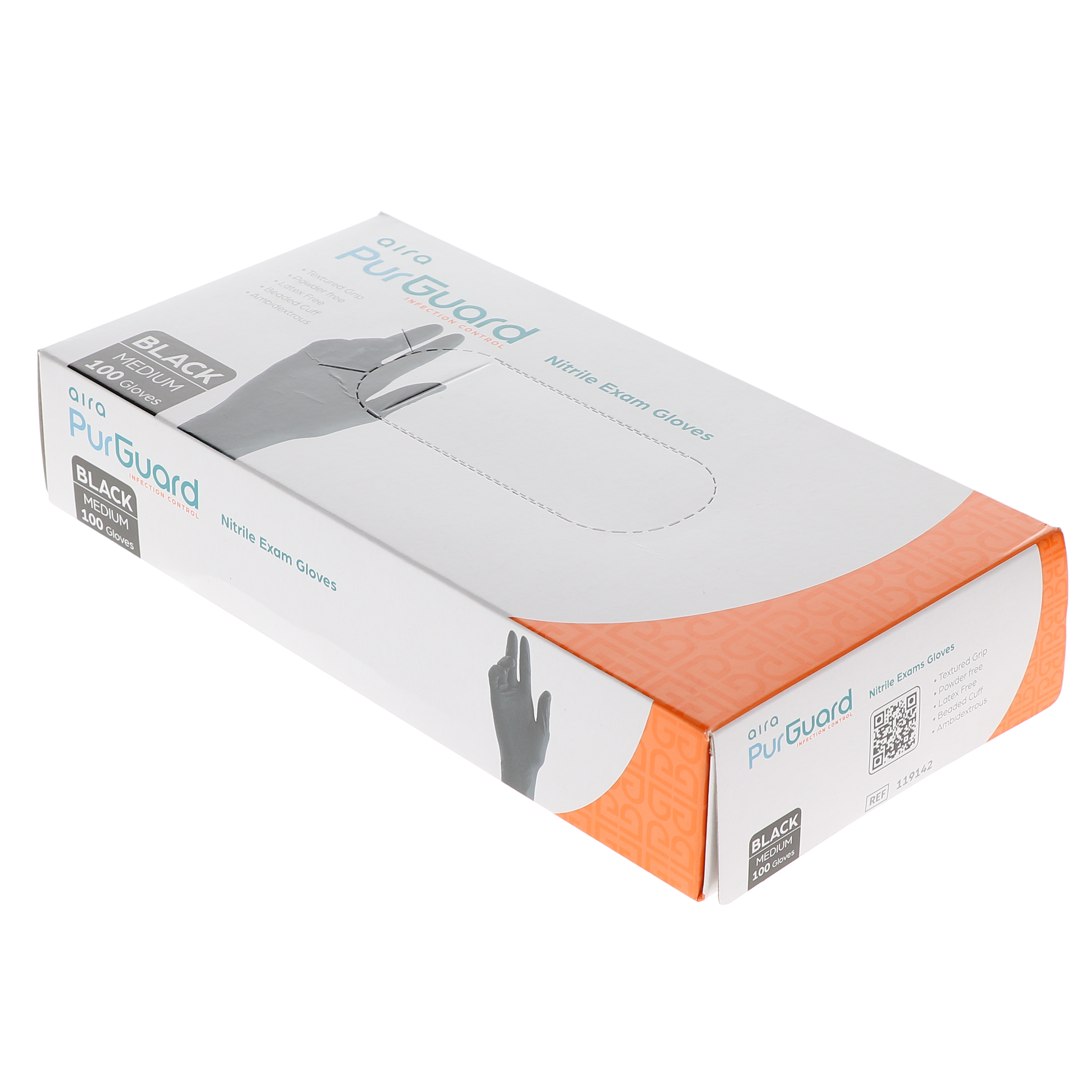 AIRA 119142 PurGuard Nitrile Exam Gloves Powder Free Black Medium 100/Bx