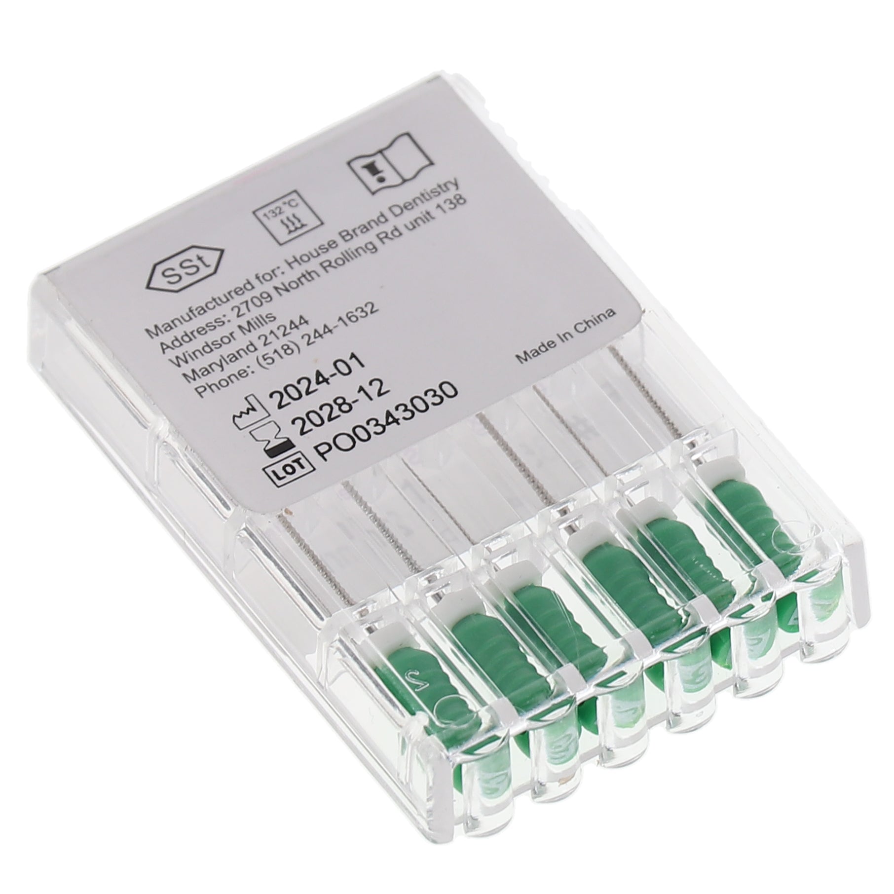 House Brand Dentistry 400207 HSB K-Files Flex-Type 21mm #35 Green Stainless Steel 6/Pk