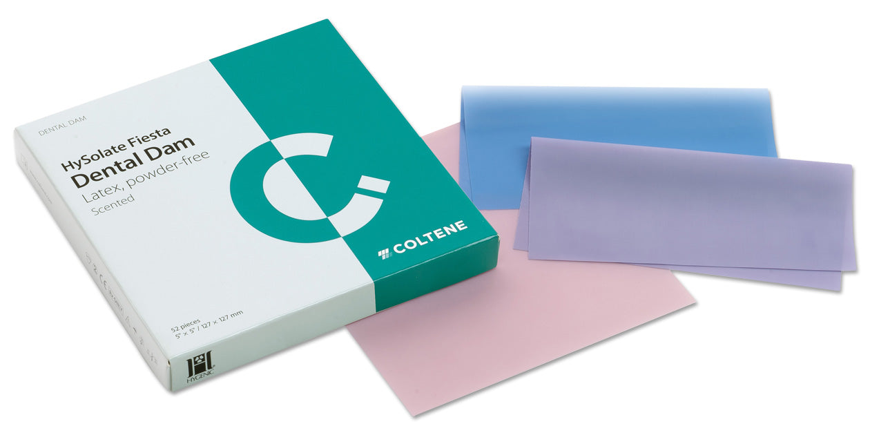 Coltene Whaledent 60034435 HySolate Fiesta Latex Dental Dam 5 x 5 Assorted Medium 52/Pk EXP Feb 2026
