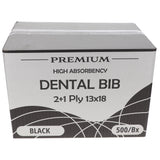 House Brand Dentistry 109223 HSB Dental Patient Bibs 2+1 Ply 13" X 18" Black 500/Bx