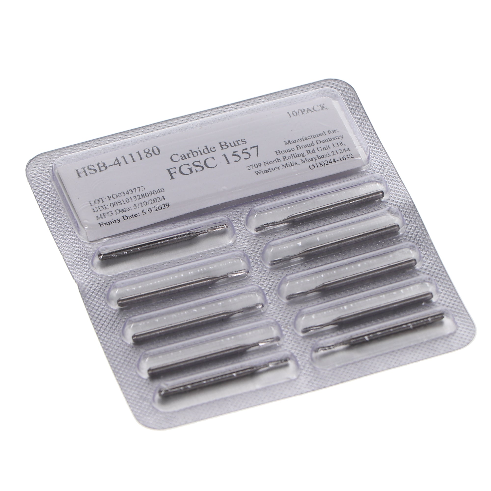 House Brand Dentistry 411180 HSB FG #1557 Straight Dome Crosscut Surgical Carbide Burs 10/Pk