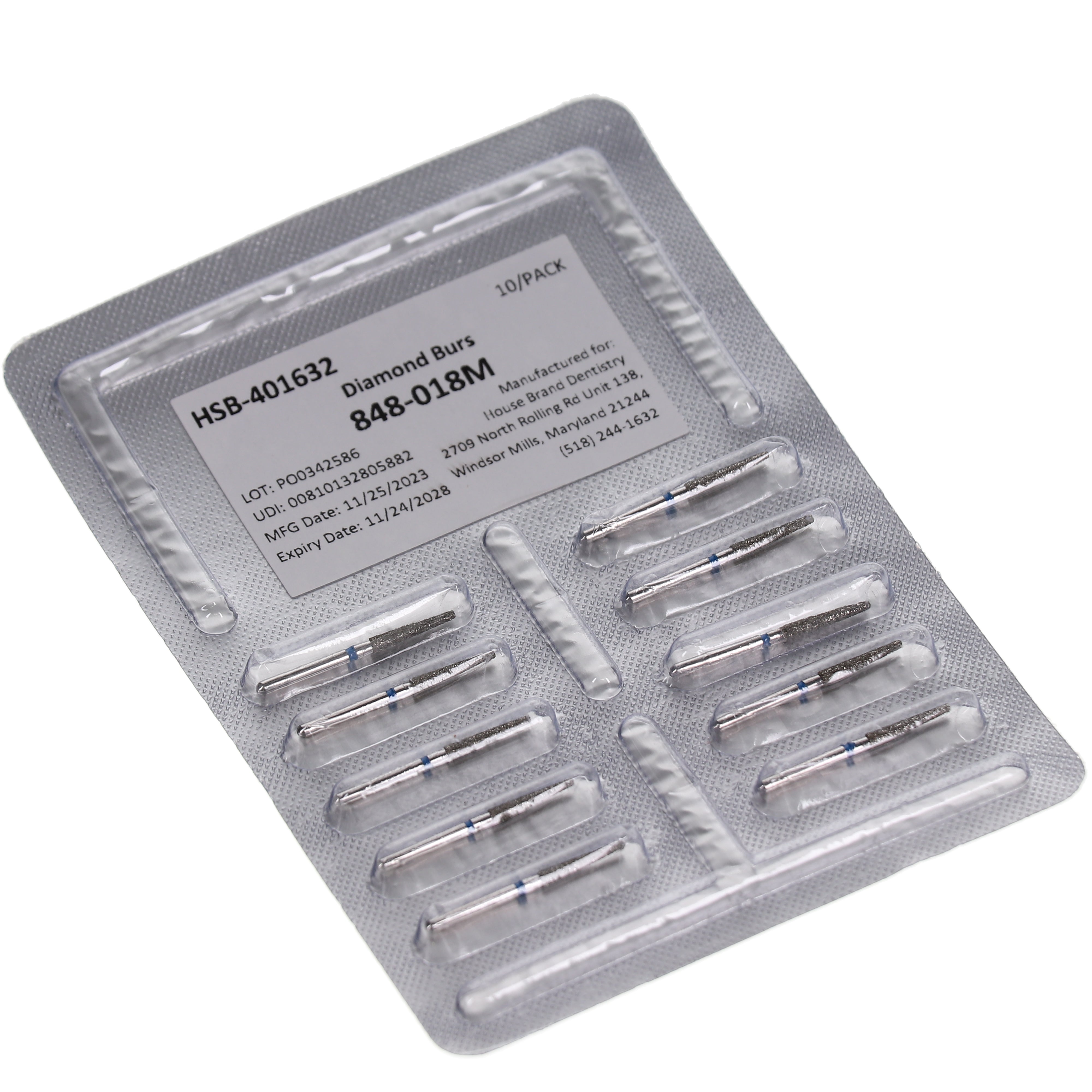 House Brand Dentistry 401632 HSB FG 848-018M Flat End Taper Medium Grit Diamond Burs 10/Pk