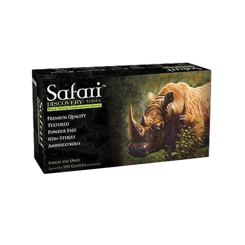 Blossom Disposables SFR-87528-B-N-PF Safari Nitrile Exam Gloves Large Black 100/Bx