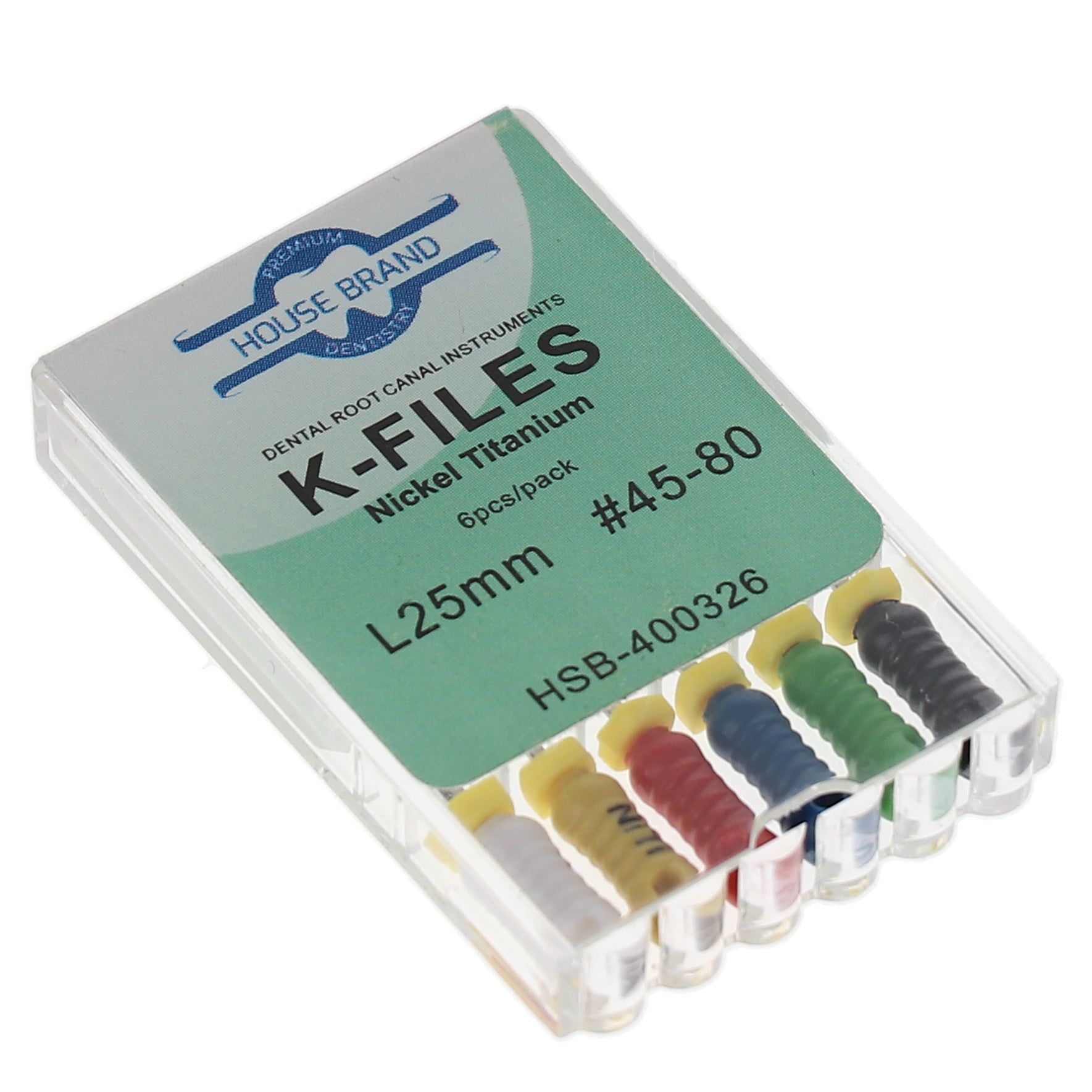 House Brand Dentistry 400326 HSB Endodontic K-Files NiTi 25mm #45-80 6/Pk