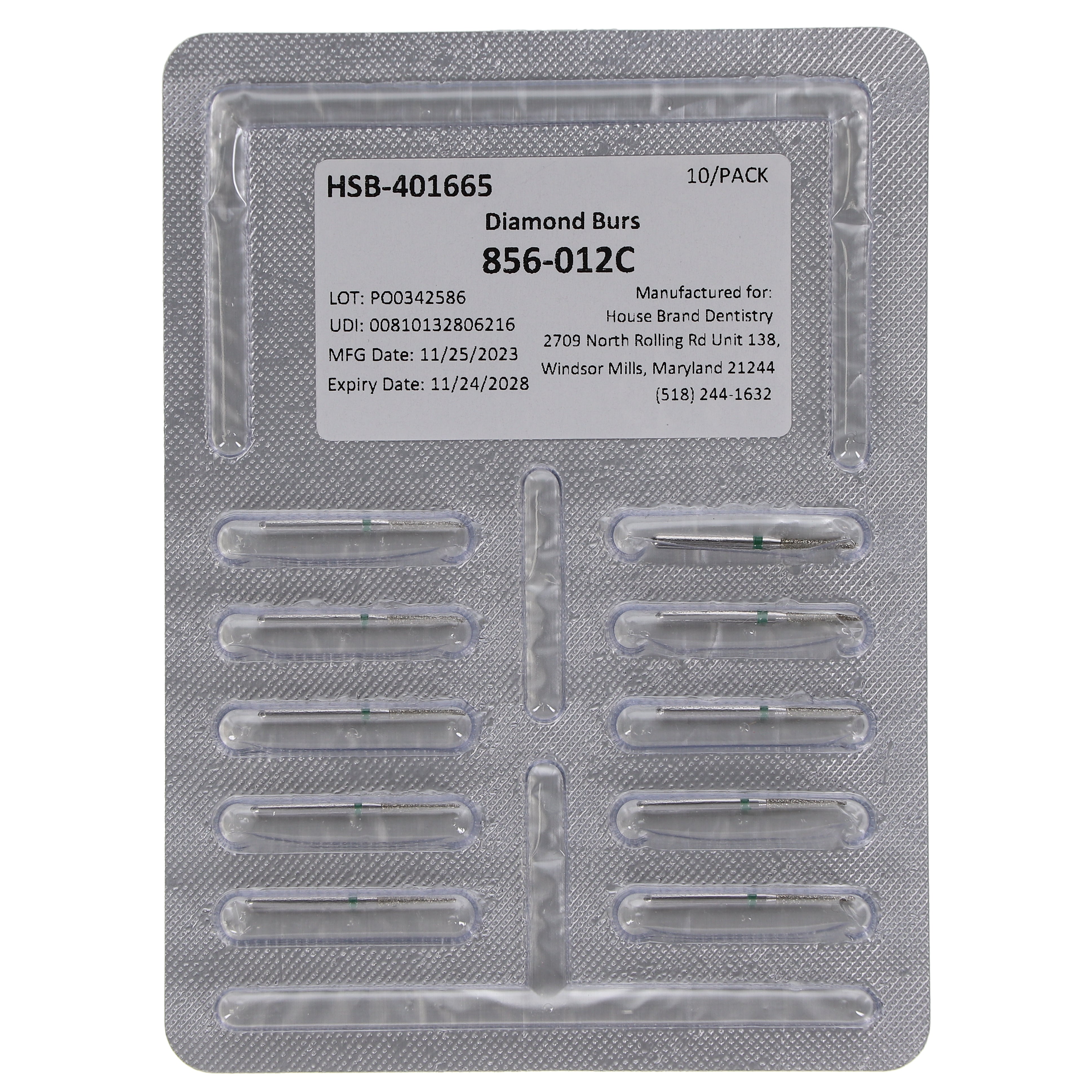 House Brand Dentistry 401665 HSB FG 856-012C Round End Taper Coarse Grit Diamond Burs 10/Pk