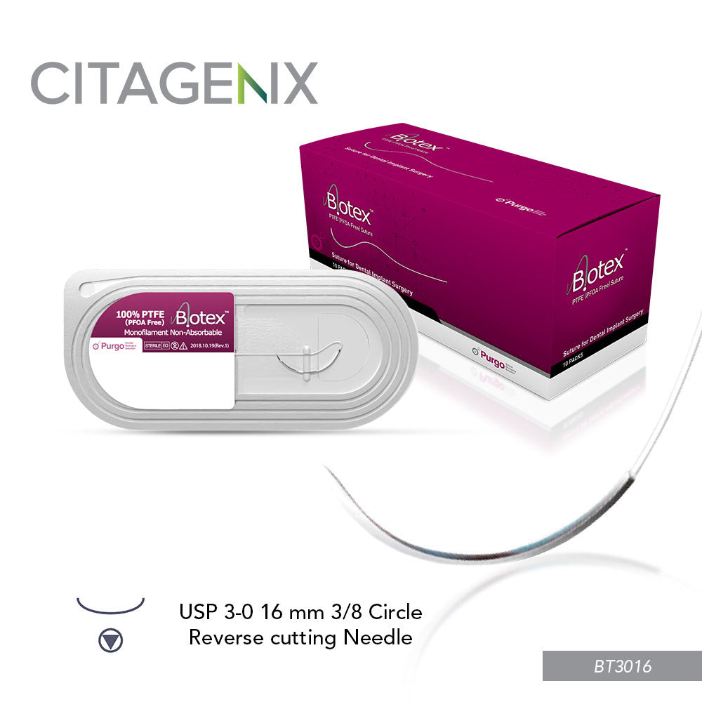 Citagenix BT3016 PTFE Biotex Sutures USP 3-0 16mm 3/8 Reversed Needle 45cm 10/Pk