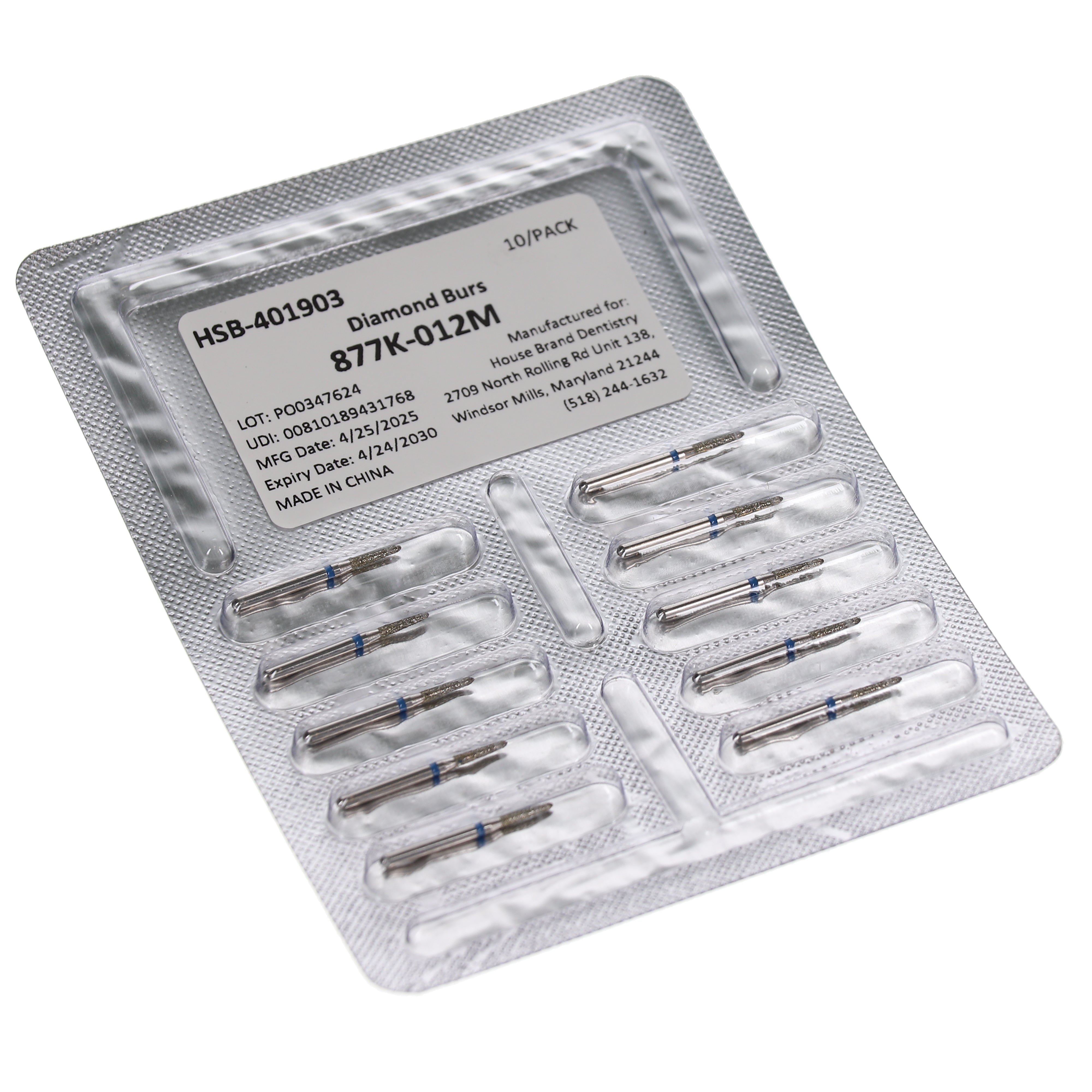 House Brand Dentistry 401903 HSB FG 877K-012M Curettage Medium Grit Diamond Burs 10/Pk