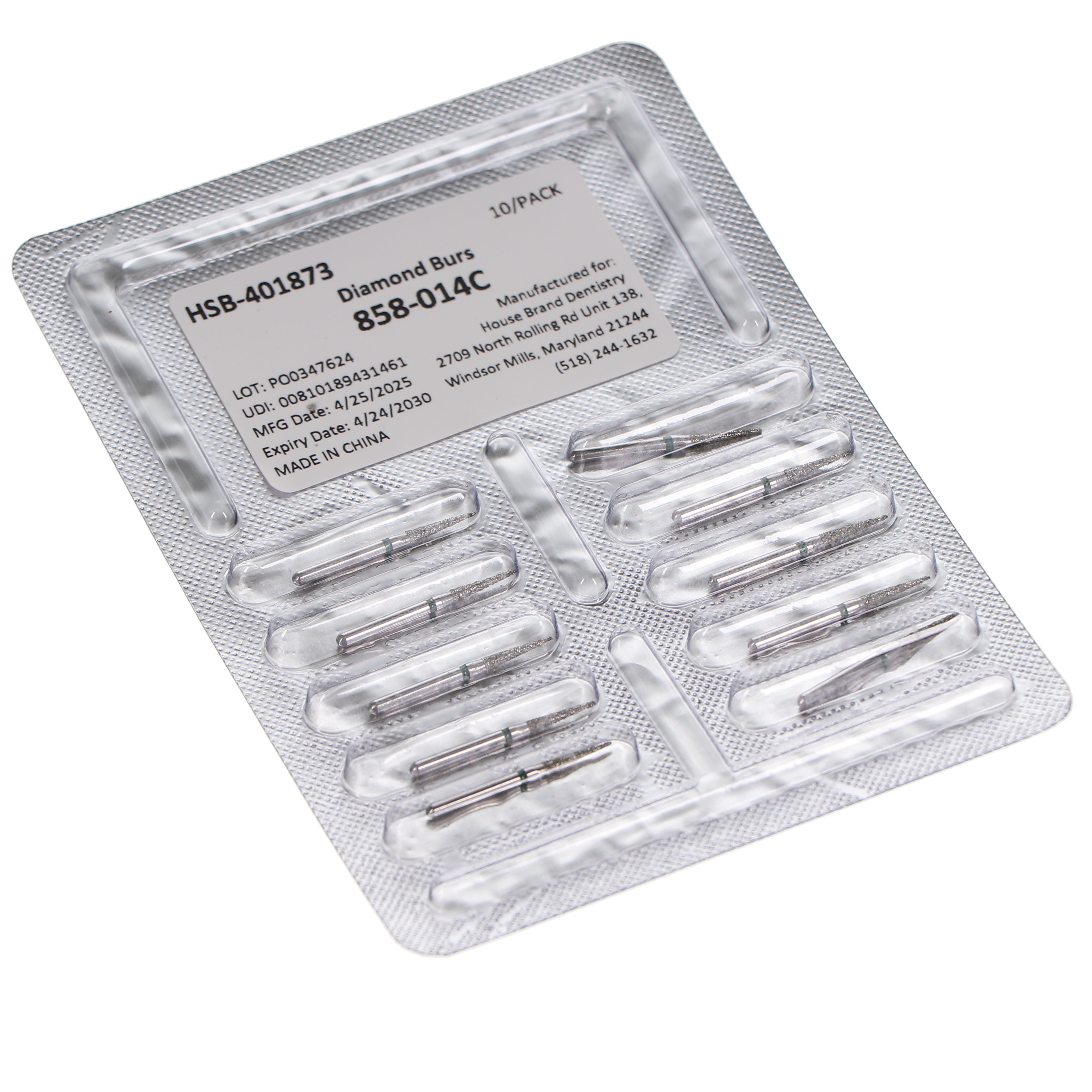 House Brand Dentistry 401873 HSB FG 858-014C Needle Coarse Grit Diamond Burs 10/Pk