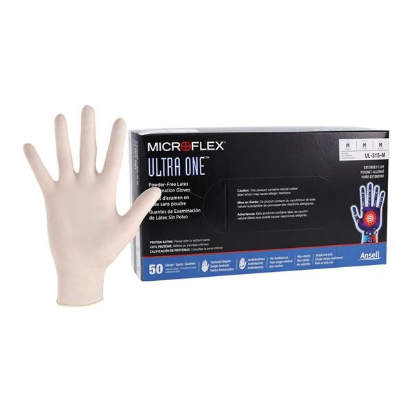 Ansell Perry UL-315-M Ultra One Latex High Risk Exam Gloves PF Medium 50/Bx