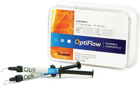 Pac-Dent 450102 OptiFlow Flowable Composites Shade A2 package of 4 x 1 gm syringes