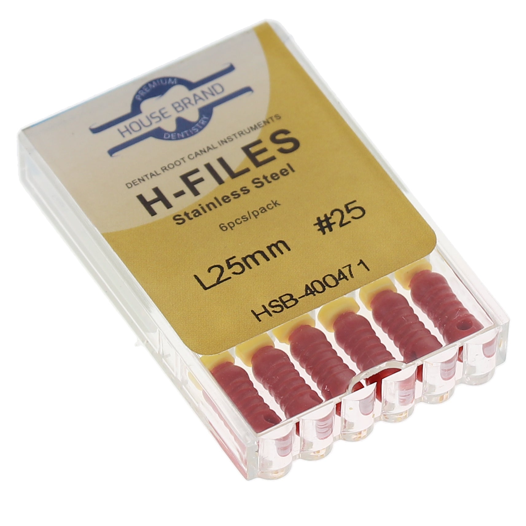 House Brand Dentistry 400471 HSB Hedstrom Endodontic Files Stainless Steel 25mm #25 Red 6/Pk