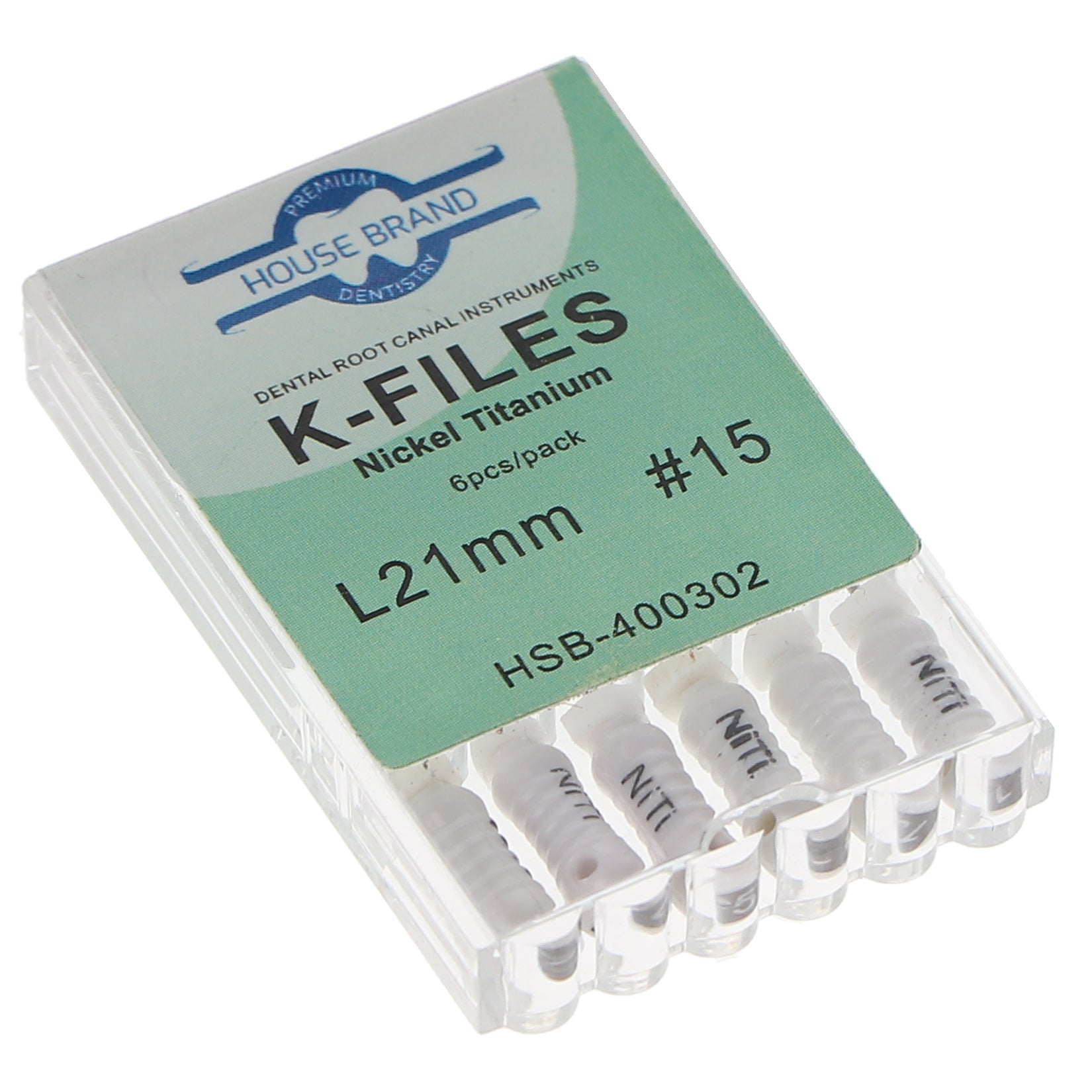 House Brand Dentistry 400302 HSB Endodontic K-Files NiTi 21mm #15 6/Pk