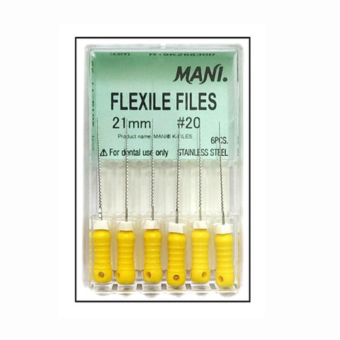 Mani MKF2120 K-Flex Endodontic Files 21mm #20 Stainless Steel 6/Bx