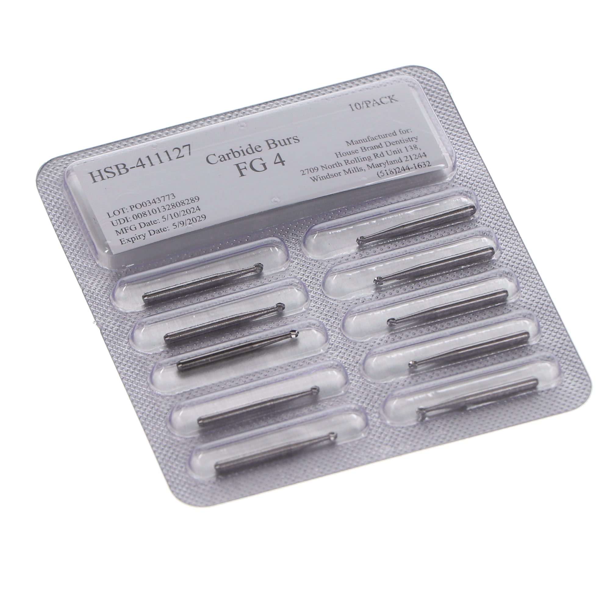 House Brand Dentistry 411127 HSB FG #4 Round Carbide Burs 10/Pk