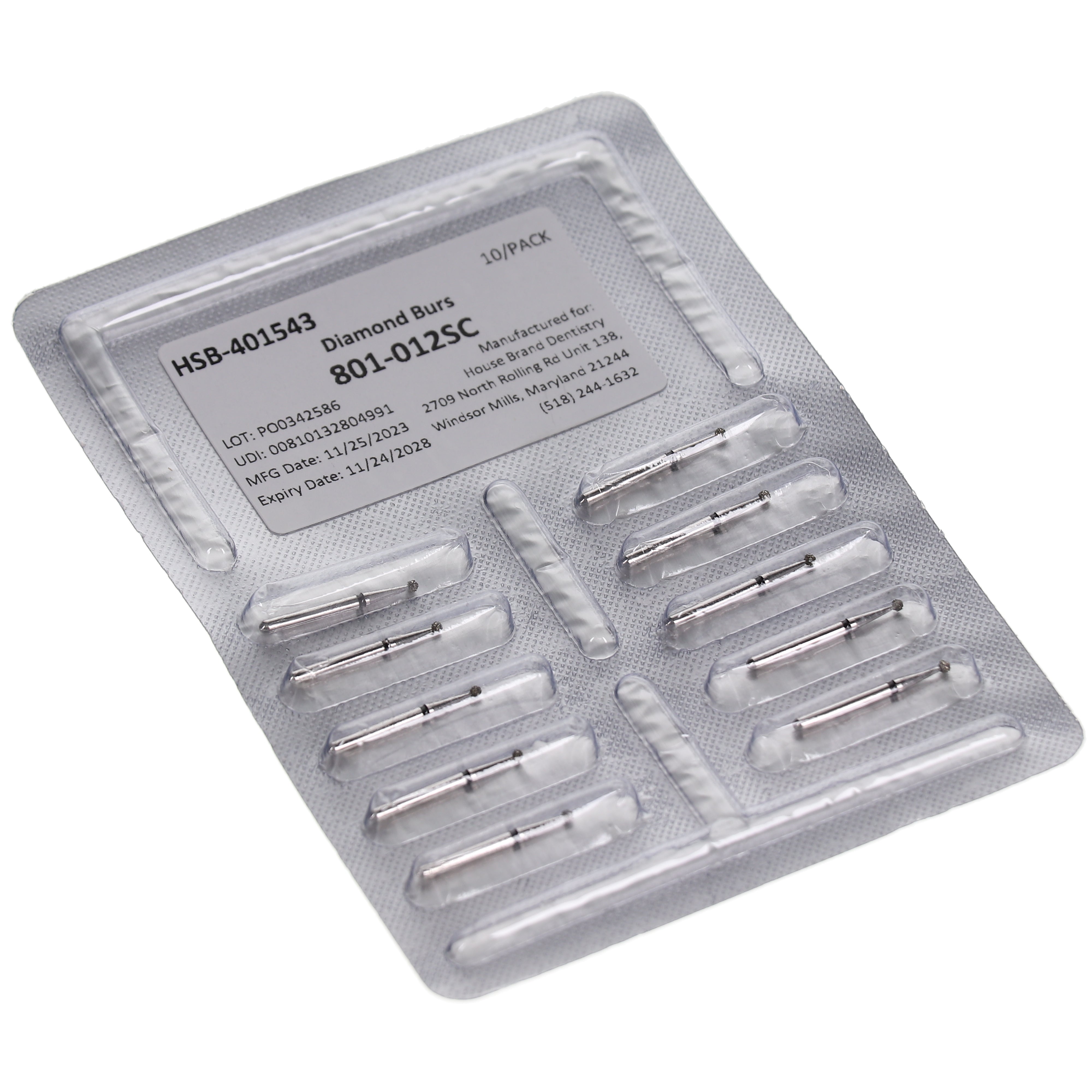 House Brand Dentistry 401543 HSB FG 801-012SC Round Super Coarse Grit Diamond Burs 10/Pk