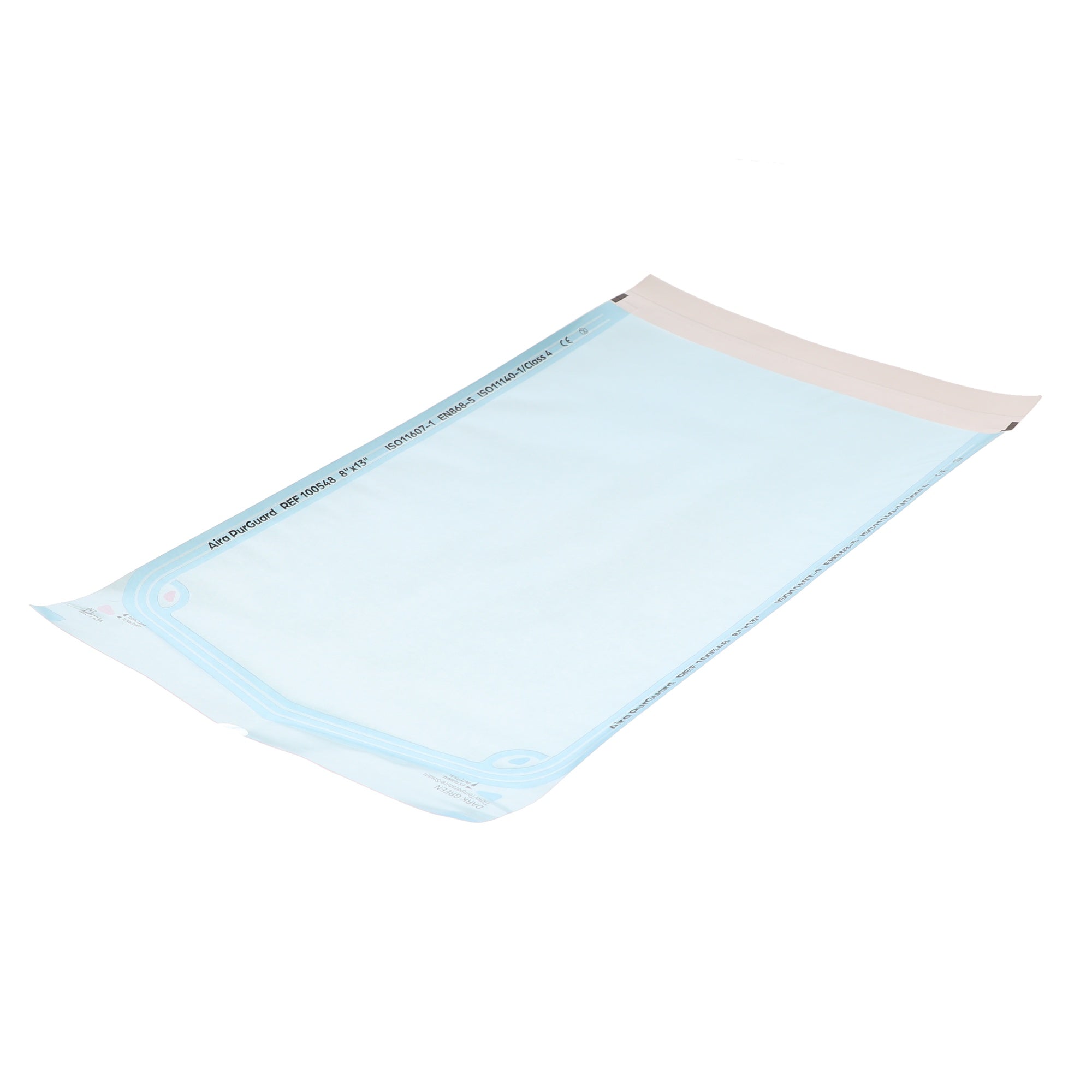 Aira 100548 PurGuard Self-Sealing Sterilization Pouches Paper Blue Film 8” X 13” 200/Bx