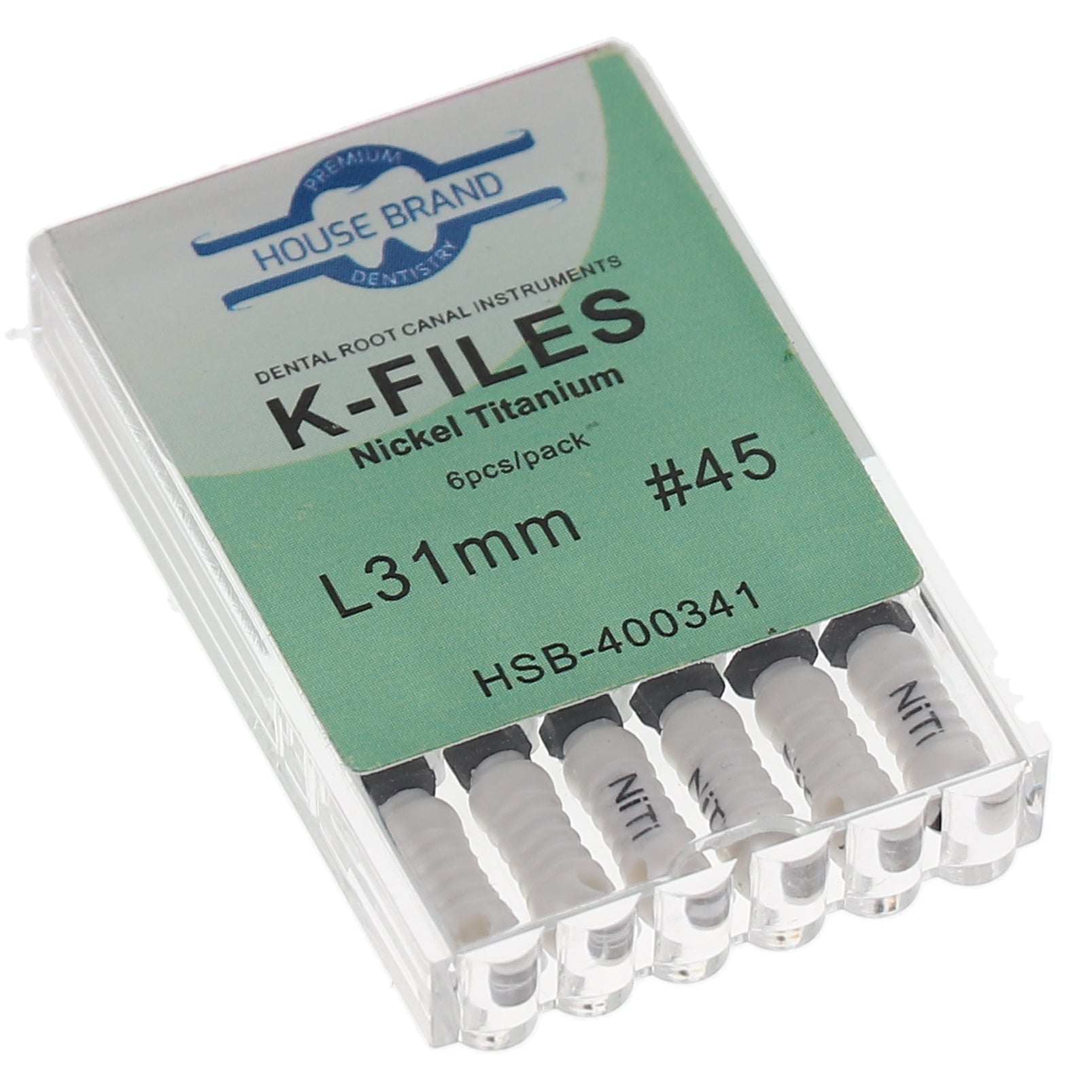 House Brand Dentistry 400341 HSB Endodontic K-Files NiTi 31mm #45 6/Pk