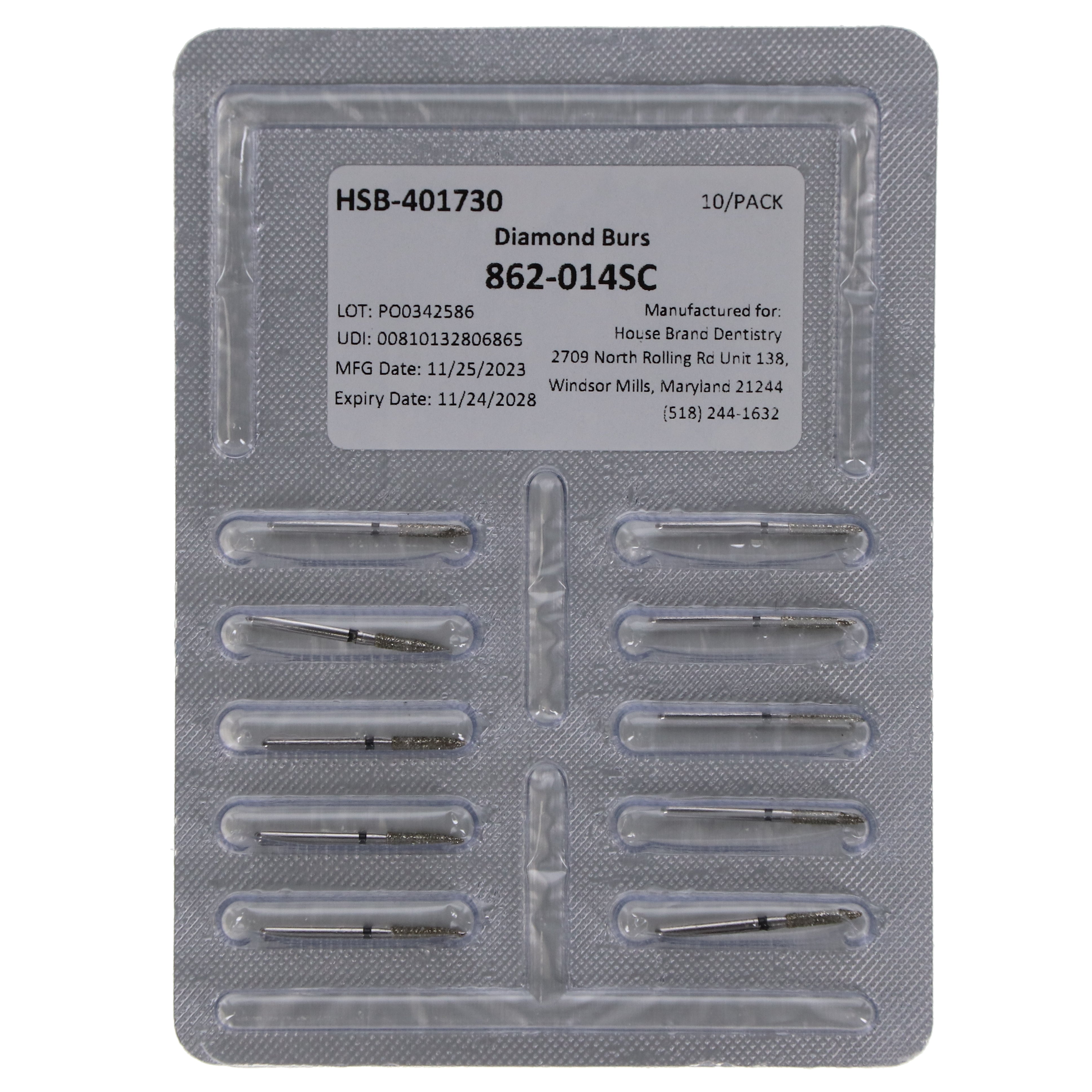 House Brand Dentistry 401730 HSB FG 862-014SC Flame Super Coarse Grit Diamond Burs 10/Pk