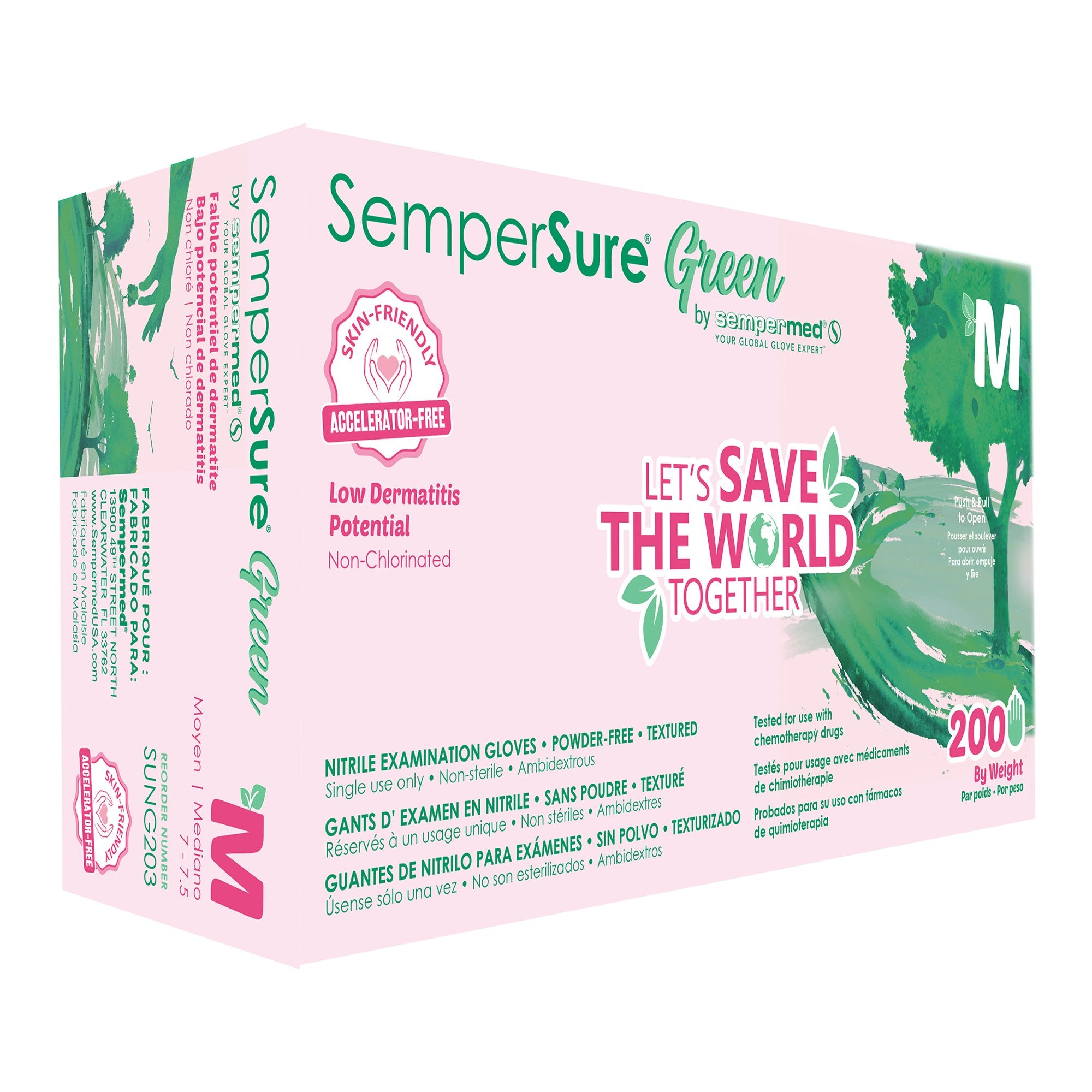 Sempermed SUNG203 Sempersure Green Nitrile Exam Gloves Medium Powder Free 200/Bx