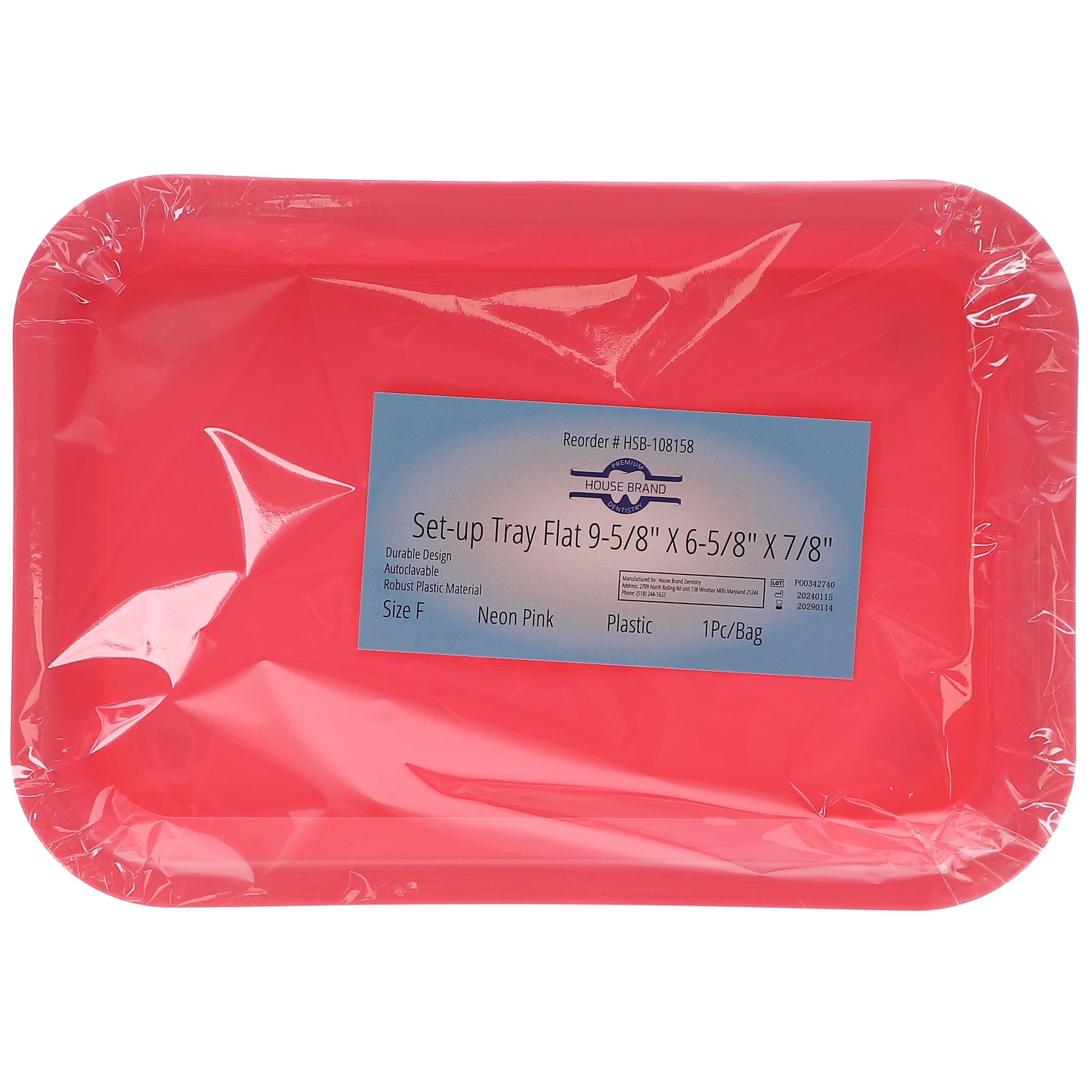 House Brand Dentistry 108158 HSB Set-Up Tray Flat #F Neon Pink Plastic 9-5/8