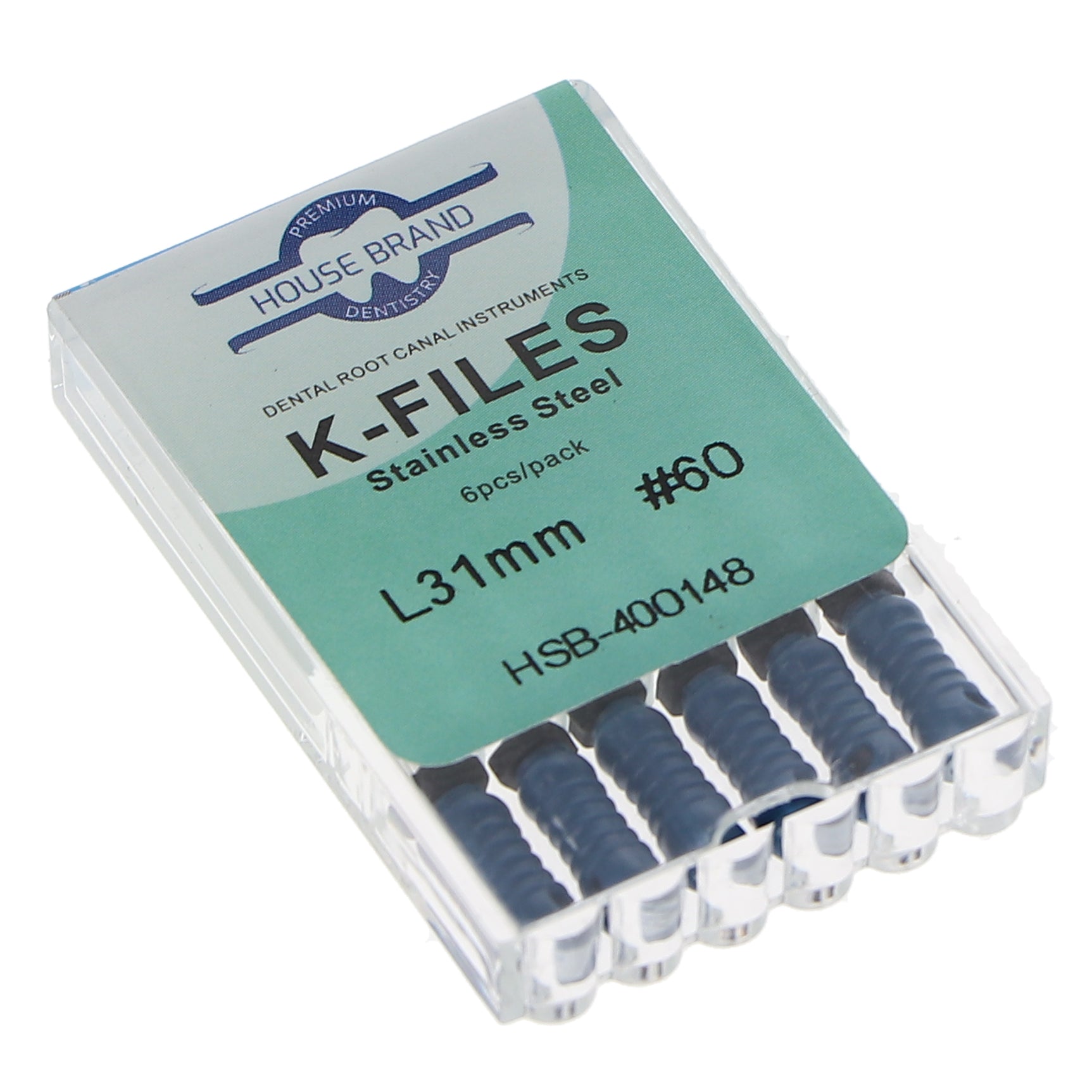 House Brand Dentistry 400148 HSB Endodontic K-Files 31mm #60 Blue Stainless Steel 6/Pk