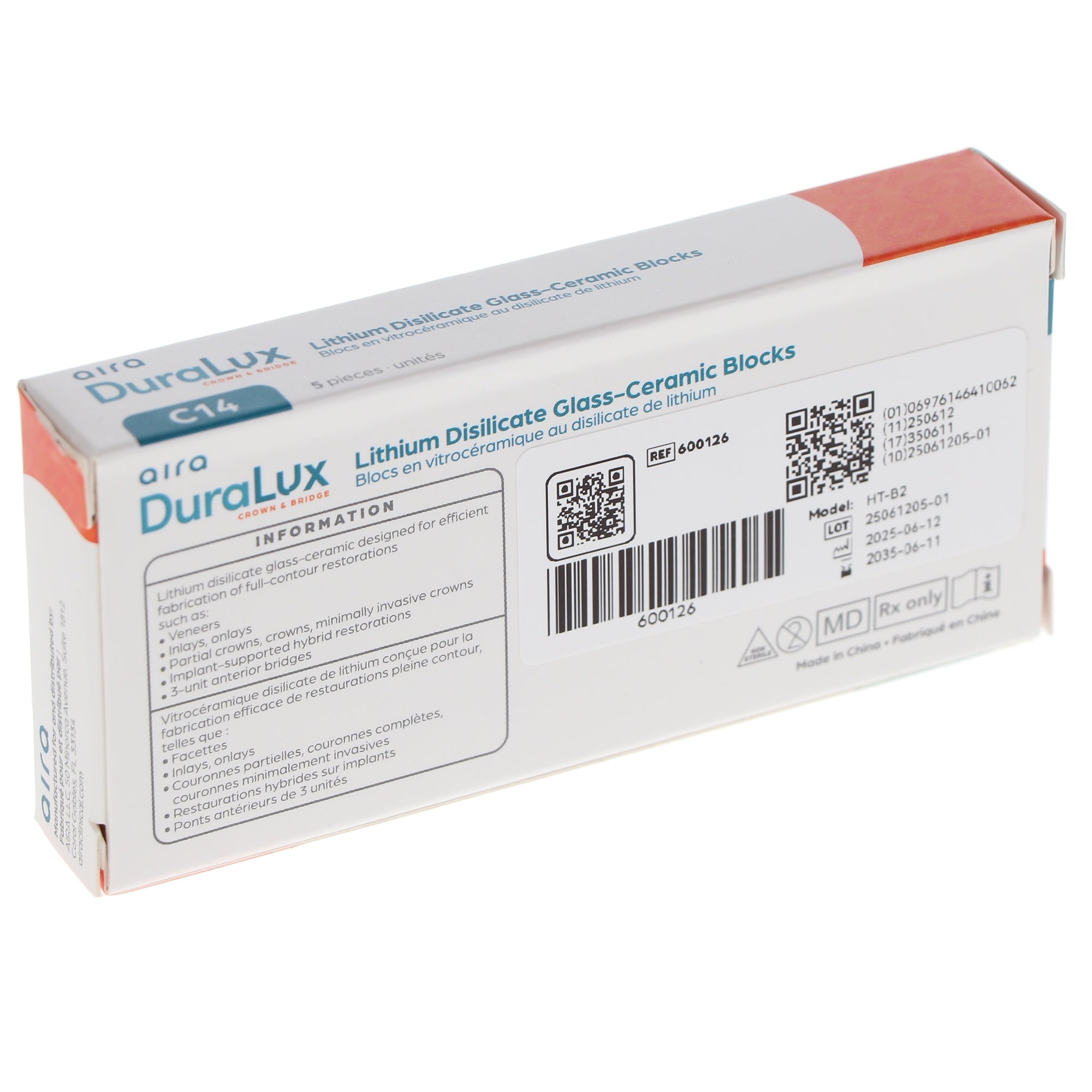 Aira 600146 DuraLux IPS e.max Type Blocks CAD inLab MT BL4 C14 5/Pk