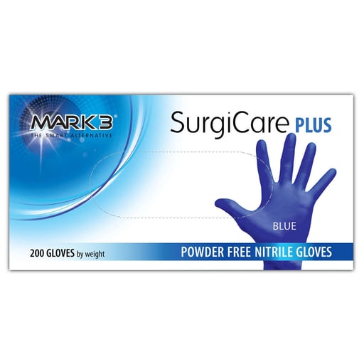 Mark3 1931 Surgicare Plus Nitrile Exam Gloves Small Blue Powder Free 200/Bx
