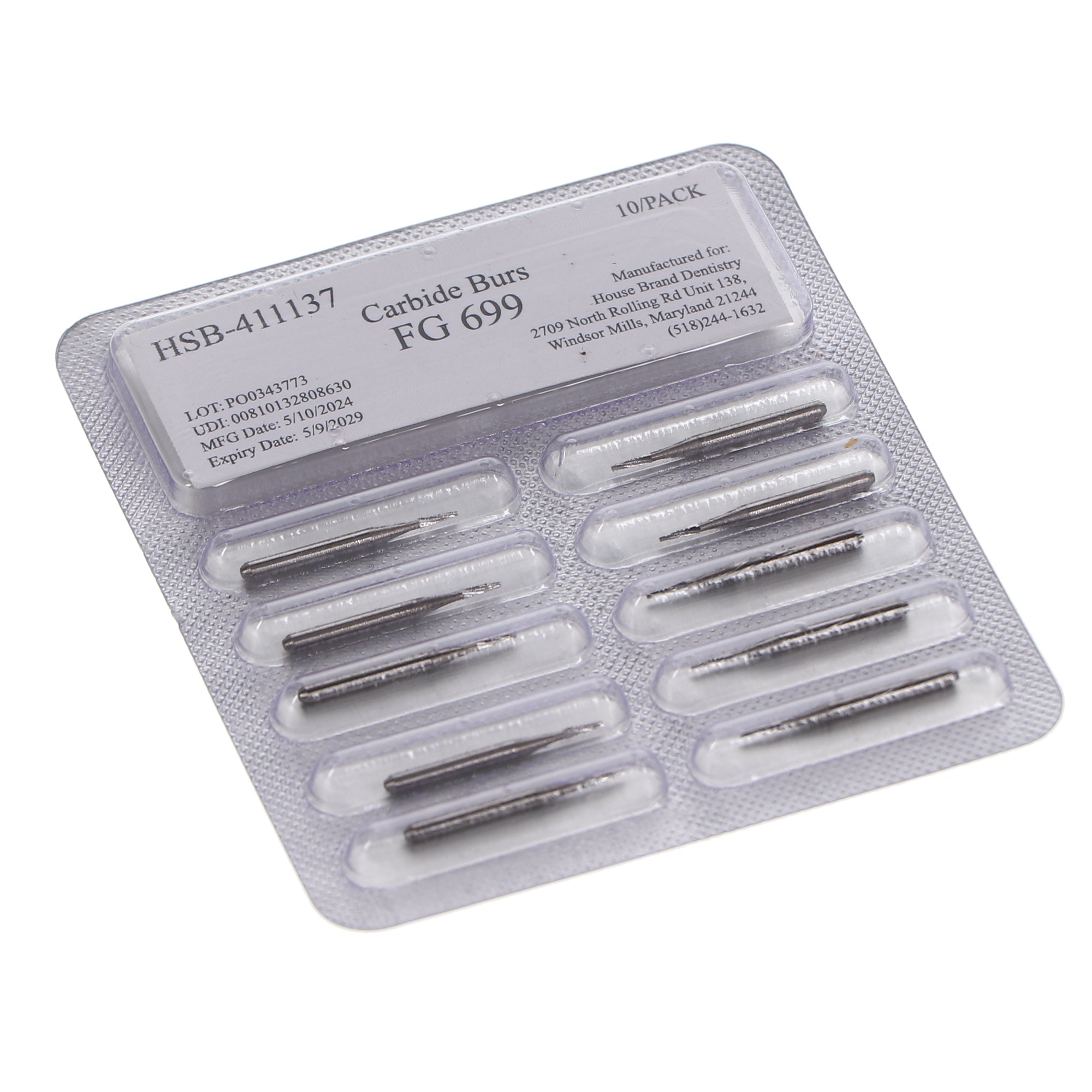 House Brand Dentistry 411137 HSB FG #699 Taper Fissure Crosscut Carbide Burs 10/Pk