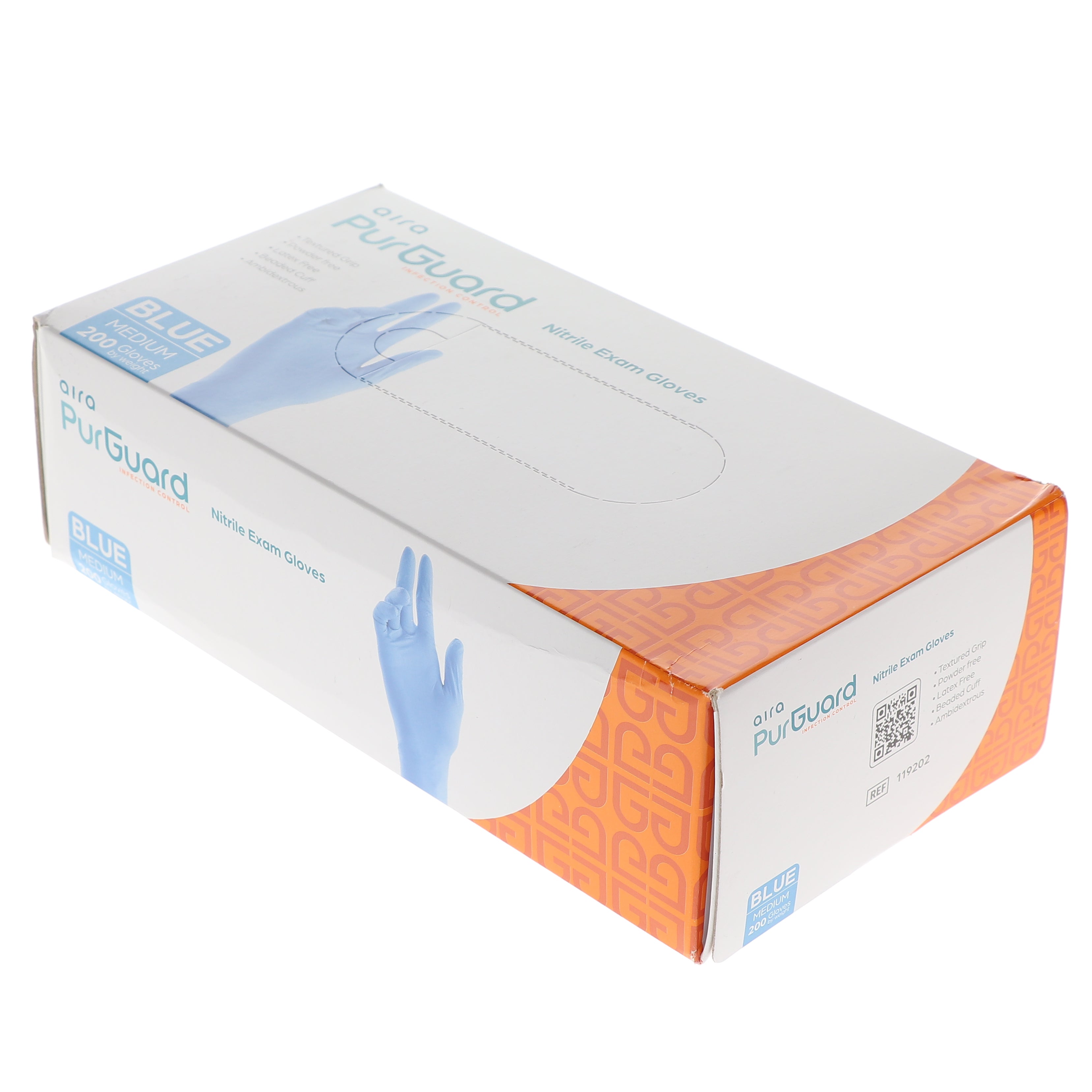 AIRA 119202 PurGuard Nitrile Exam Gloves Latex Free Powder Free Blue Medium 200/Bx