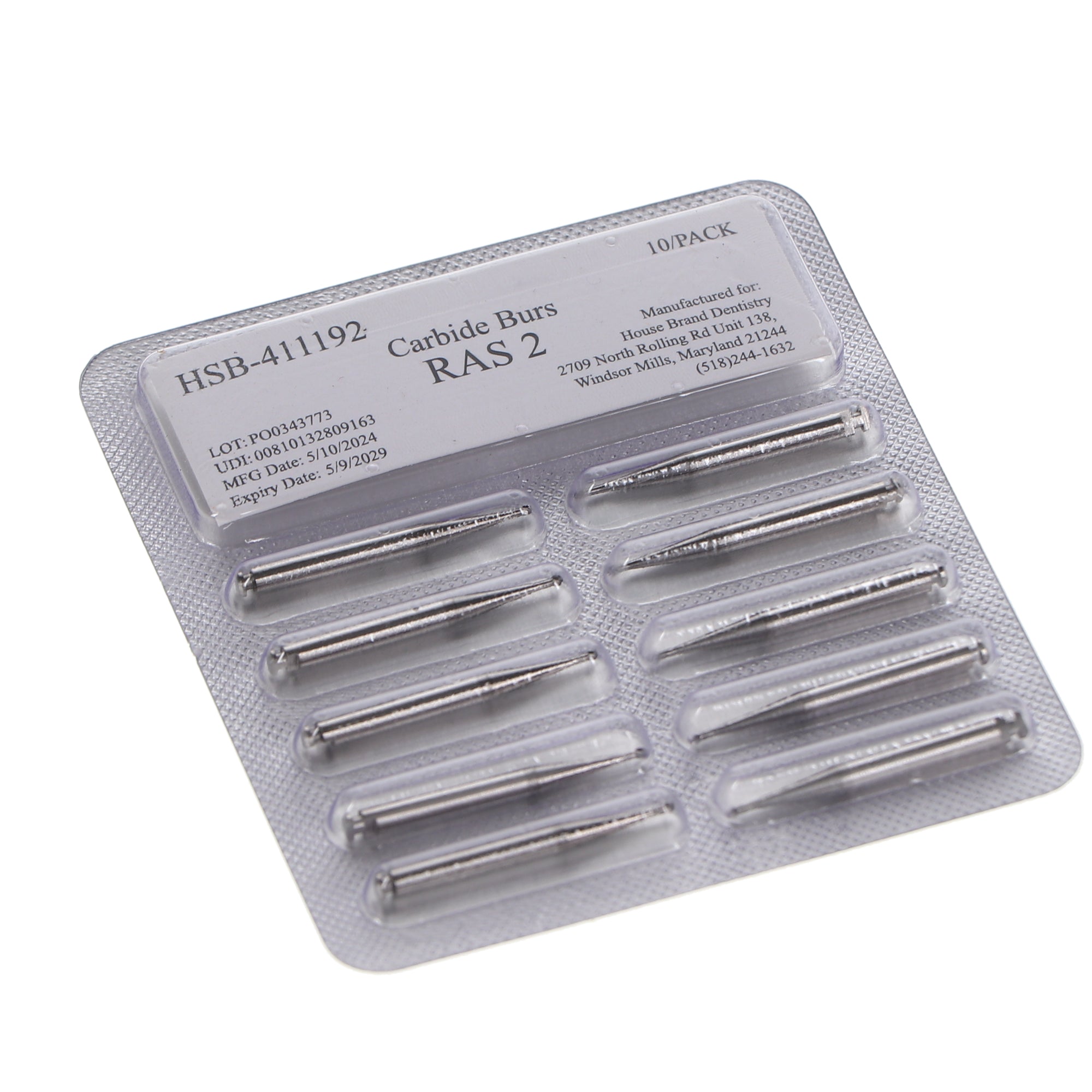 House Brand Dentistry 411192 HSB RA #2 Surgical Length Round Carbide Burs 10/Pk