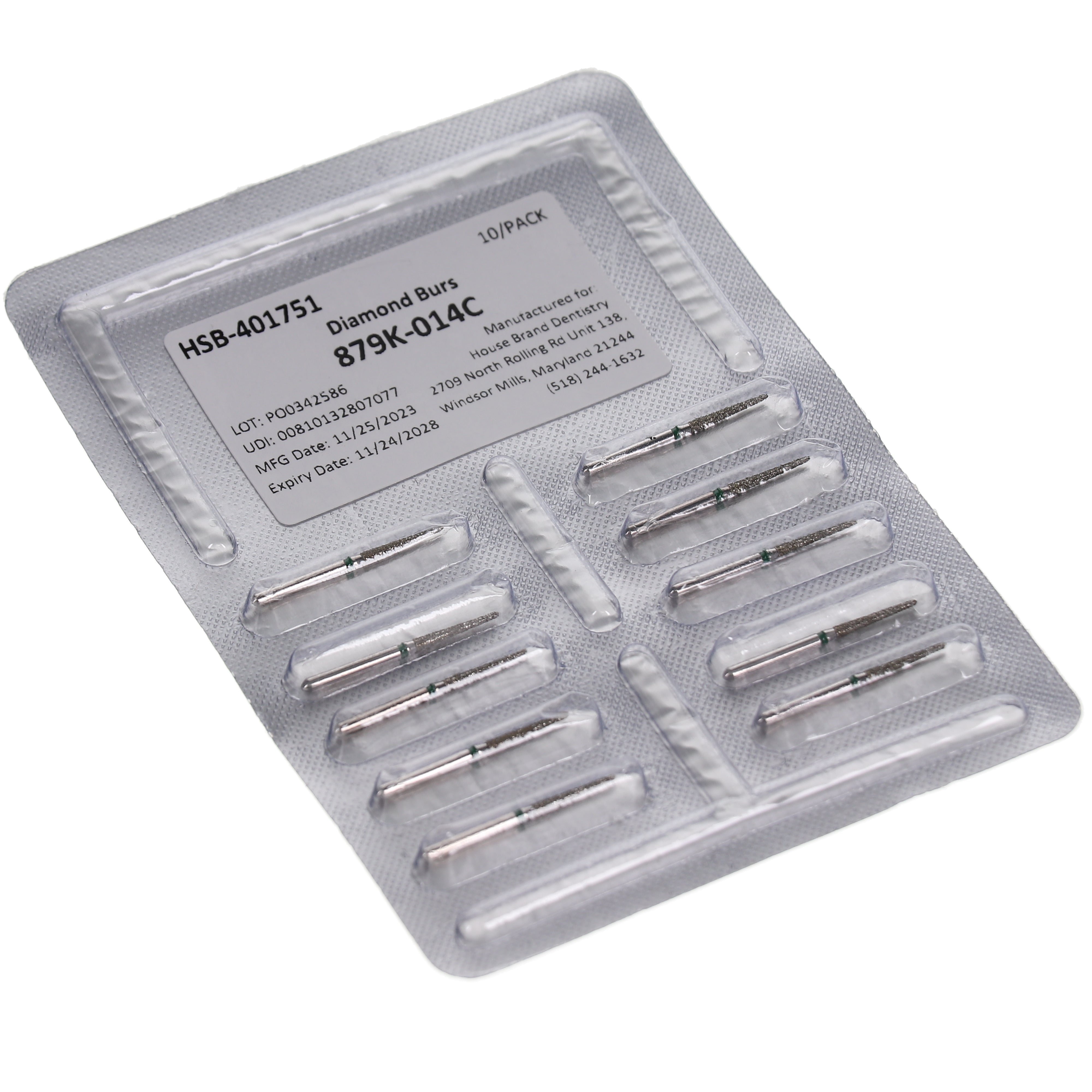 House Brand Dentistry 401751 HSB FG 879K-014C Gingival Curettage Coarse Grit Diamond Burs 10/Pk