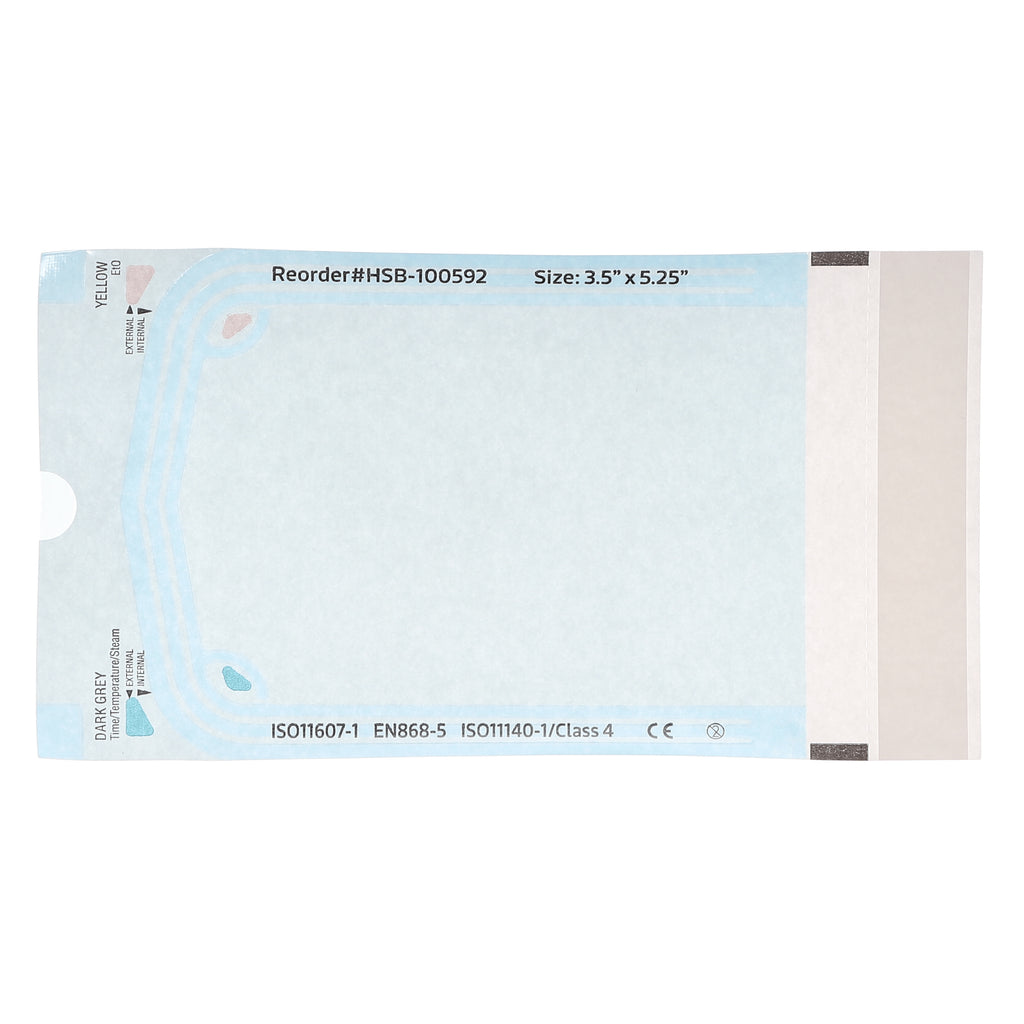 House Brand Dentistry 100592 HSB Self-Sealing Sterilization Pouches 3.50" x 5.25" Paper/Blue Film 500/Bx