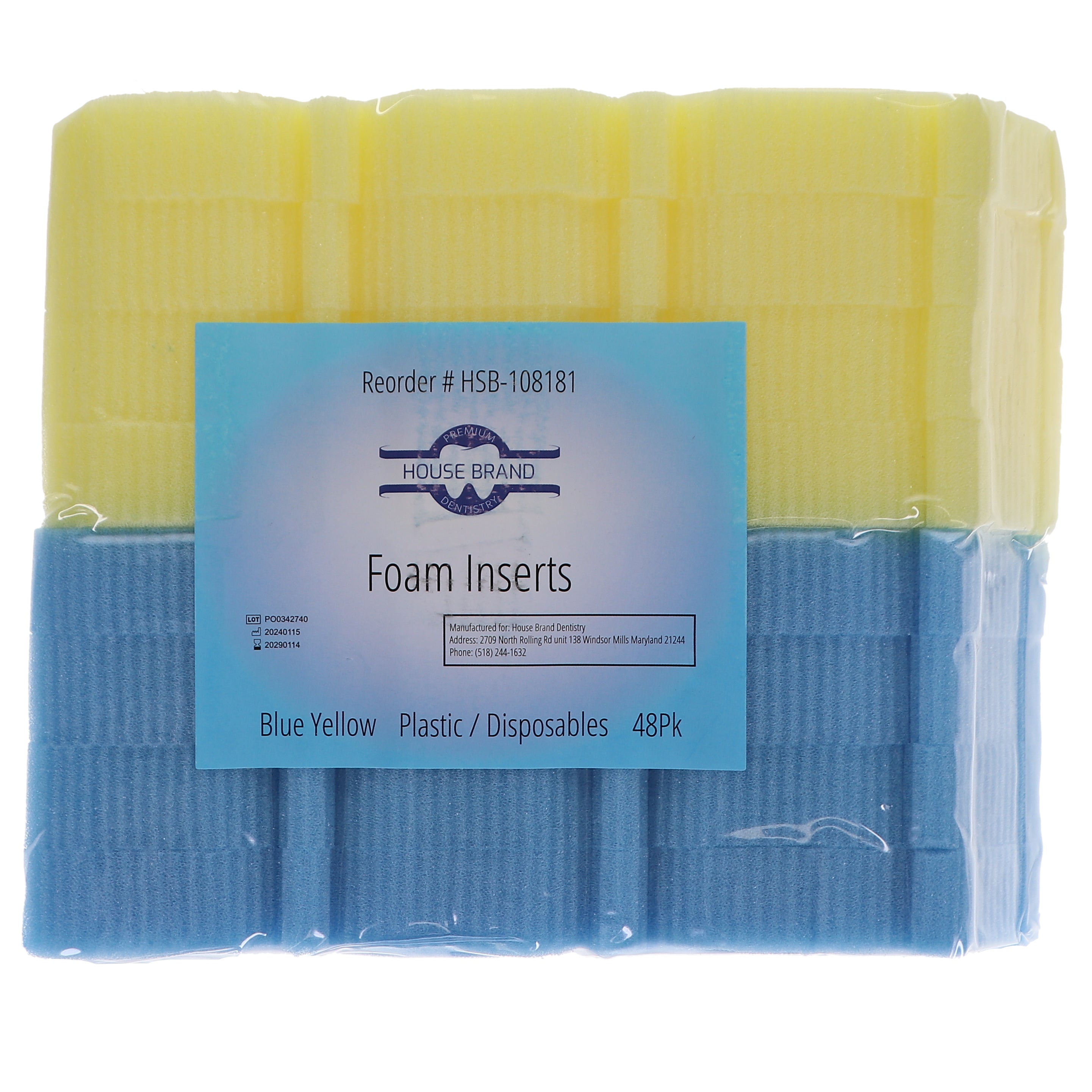 House Brand Dentistry 108181 HSB Endodontic Foam Inserts Blue Yellow 48/Pk