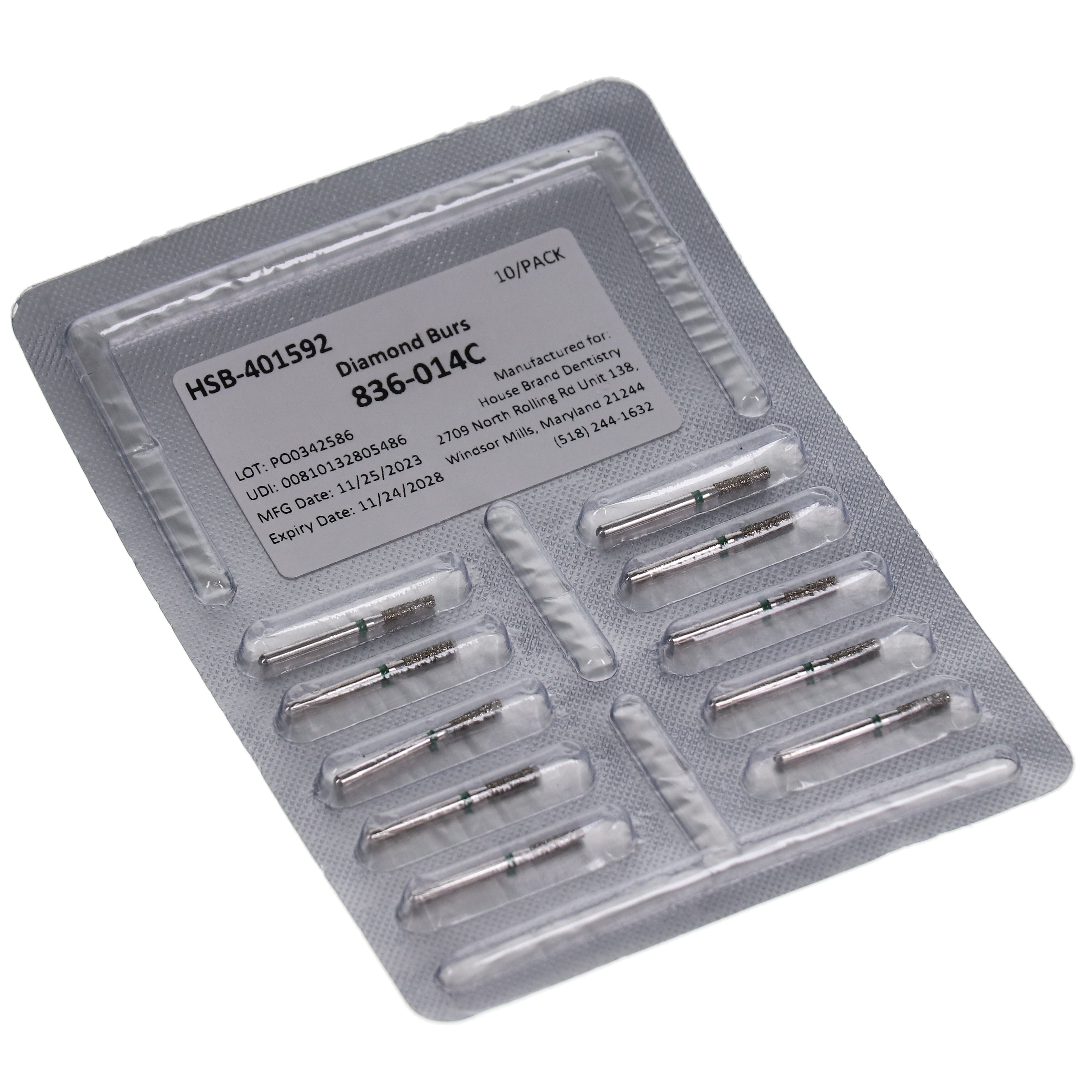 House Brand Dentistry 401592 FG 836-014C Flat End Cylinder Coarse Grit Diamond Burs 10/Pk