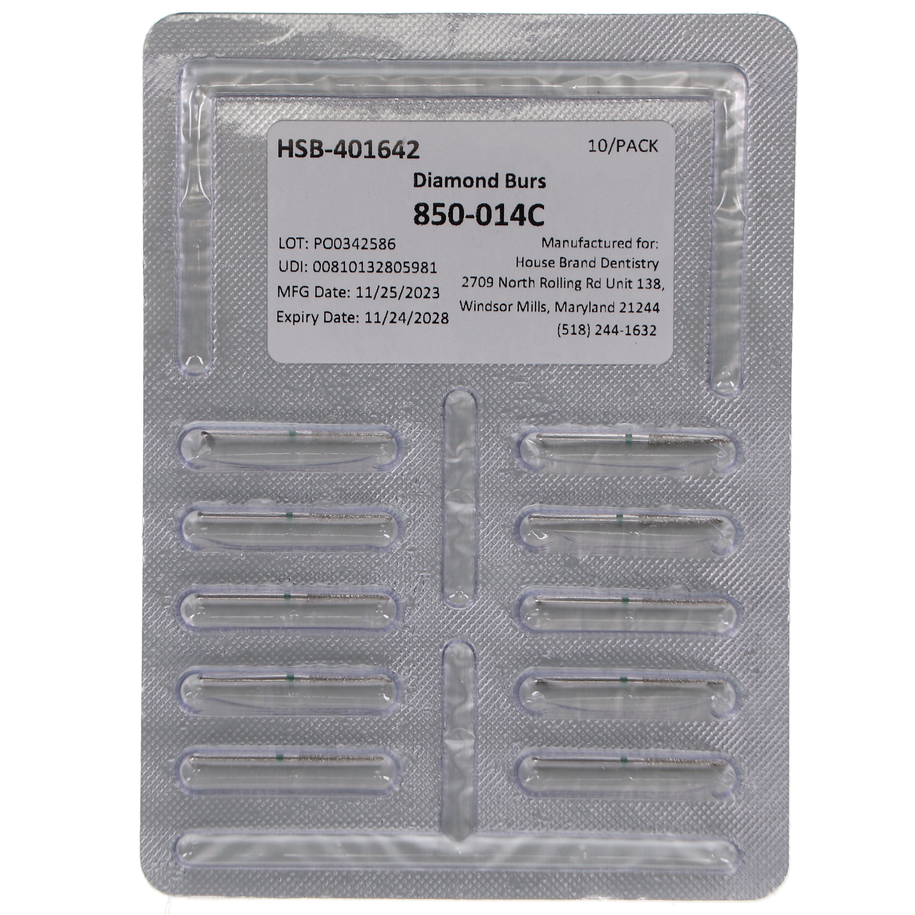 House Brand Dentistry 401642 HSB FG 850-014C Round End Taper Coarse Grit Diamond Burs 10/Pk